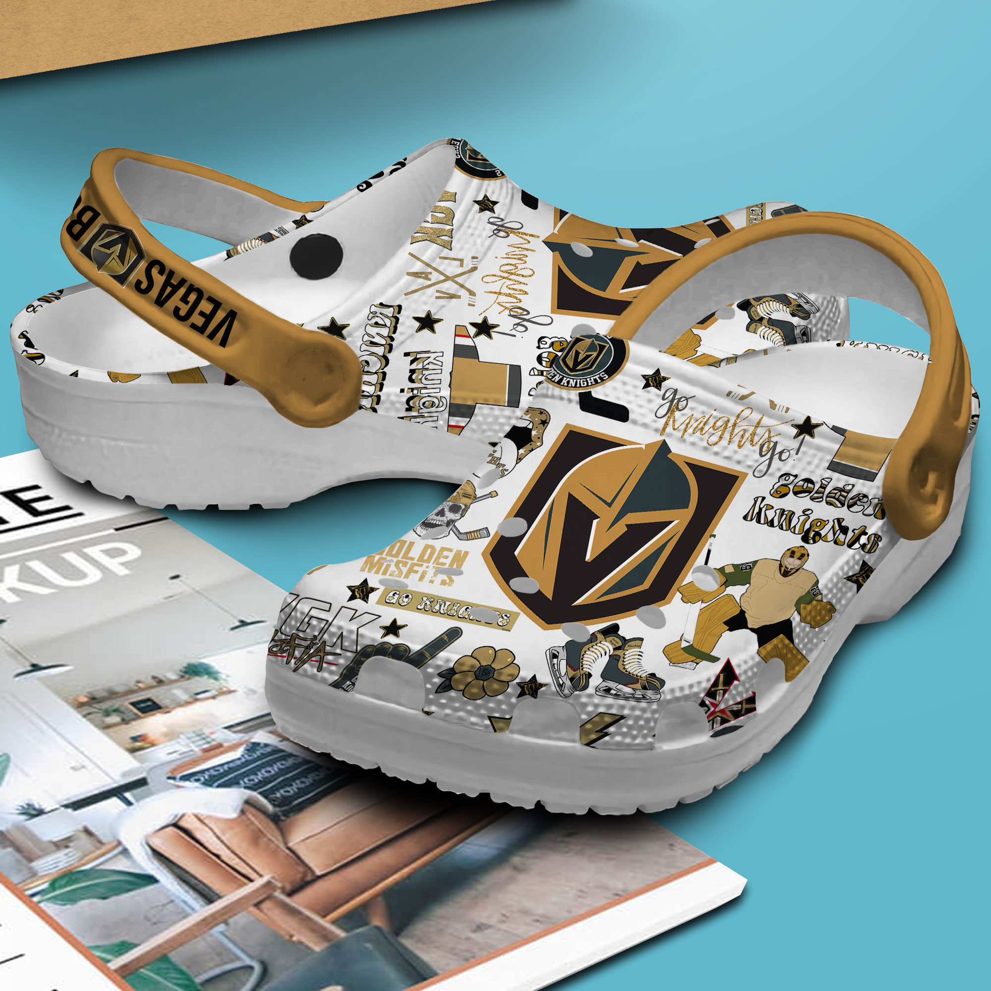 Merchidea Vegas Golden Knights NHL Sport Crocs Crocband Clogs Shoes Comfortable For Men Women and Kids