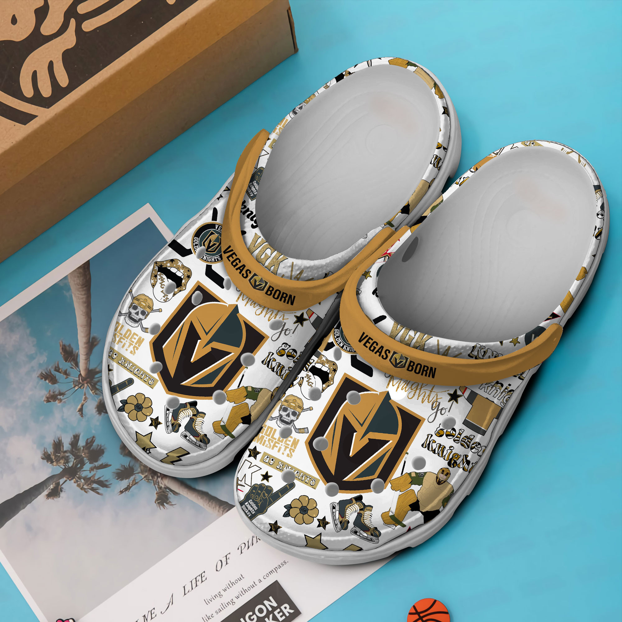 Merchidea Vegas Golden Knights NHL Sport Crocs Crocband Clogs Shoes Comfortable For Men Women and Kids