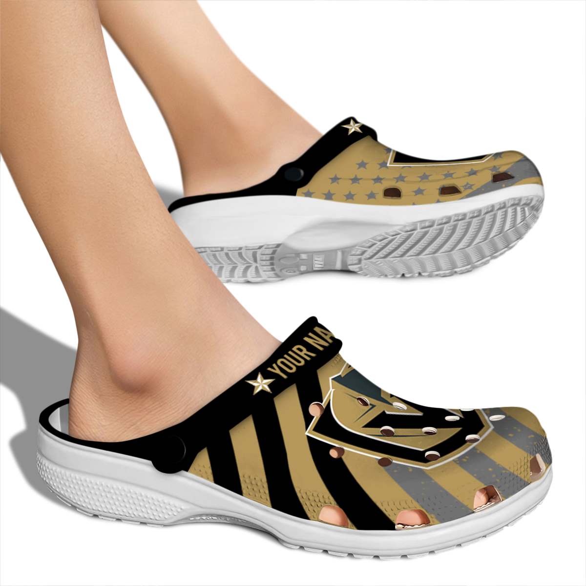Merchidea Vegas Golden Knights NHL Sport Crocs Crocband Clogs Shoes Comfortable For Men Women and Kids