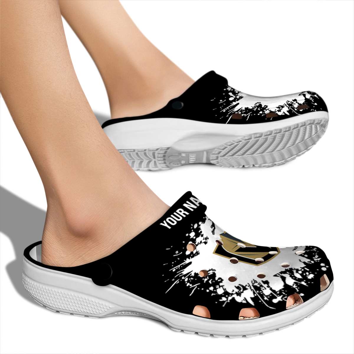 Merchidea Vegas Golden Knights NHL Sport Crocs Crocband Clogs Shoes Comfortable For Men Women and Kids