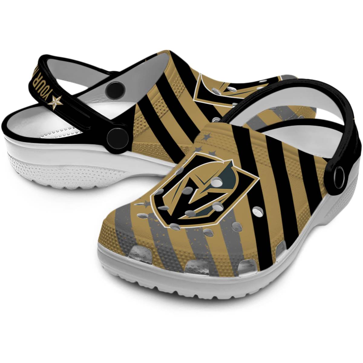 Merchidea Vegas Golden Knights NHL Sport Crocs Crocband Clogs Shoes Comfortable For Men Women and Kids