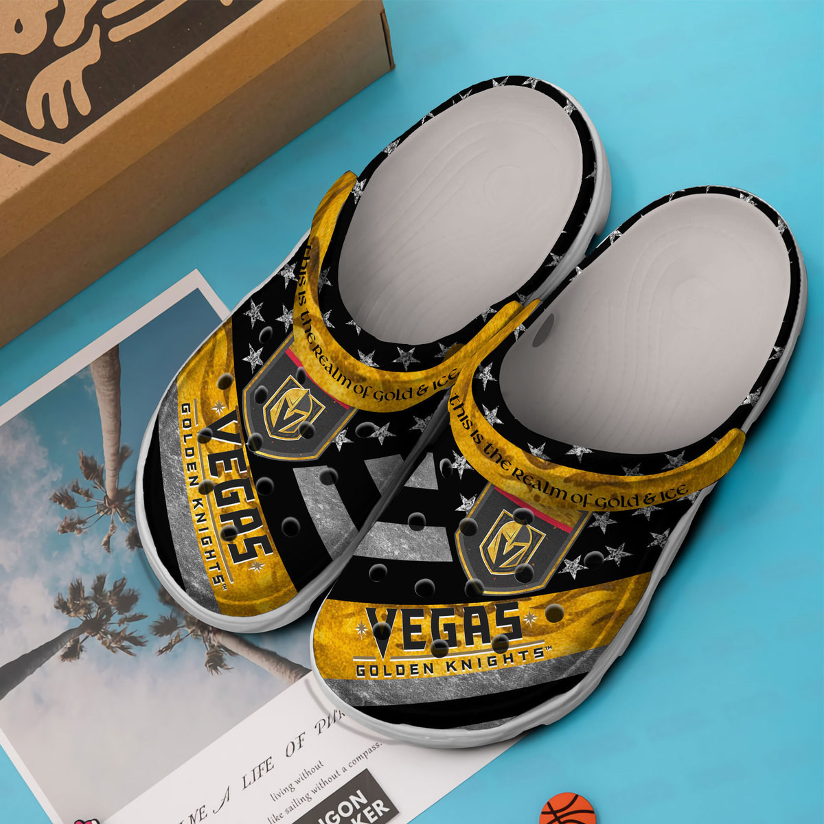 Merchidea Vegas Golden Knights NHL Sport Crocs Crocband Clogs Shoes Comfortable For Men Women and Kids