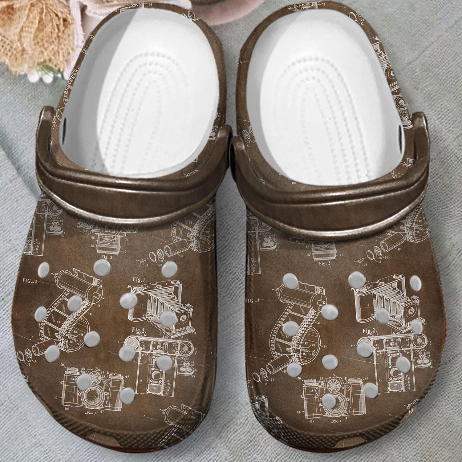 Merchidea Vintage Camera Patent Crocs Crocband Clogs Shoes Comfortable For Men Women and Kids