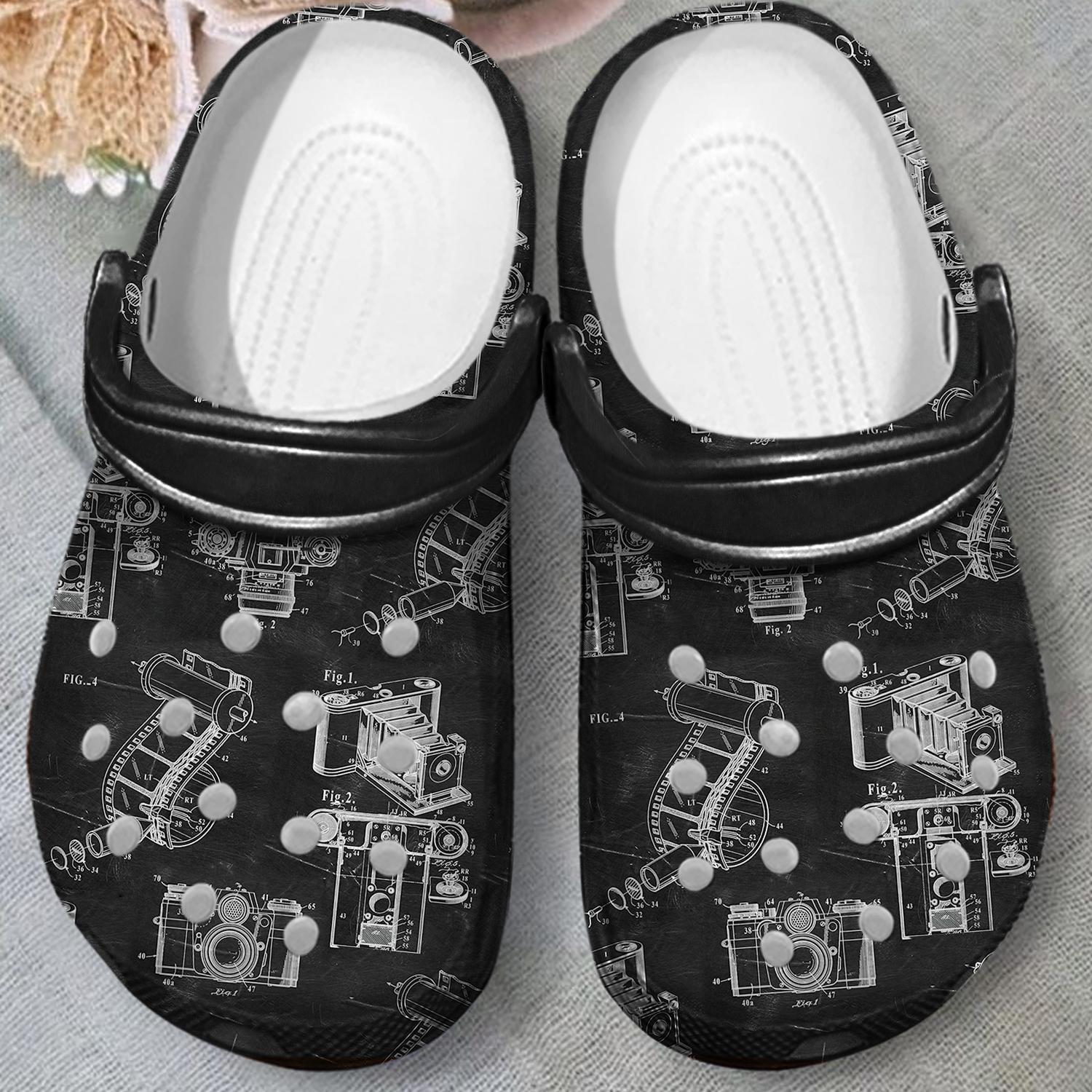 Merchidea Vintage Camera Patent Crocs Crocband Clogs Shoes Comfortable For Men Women and Kids