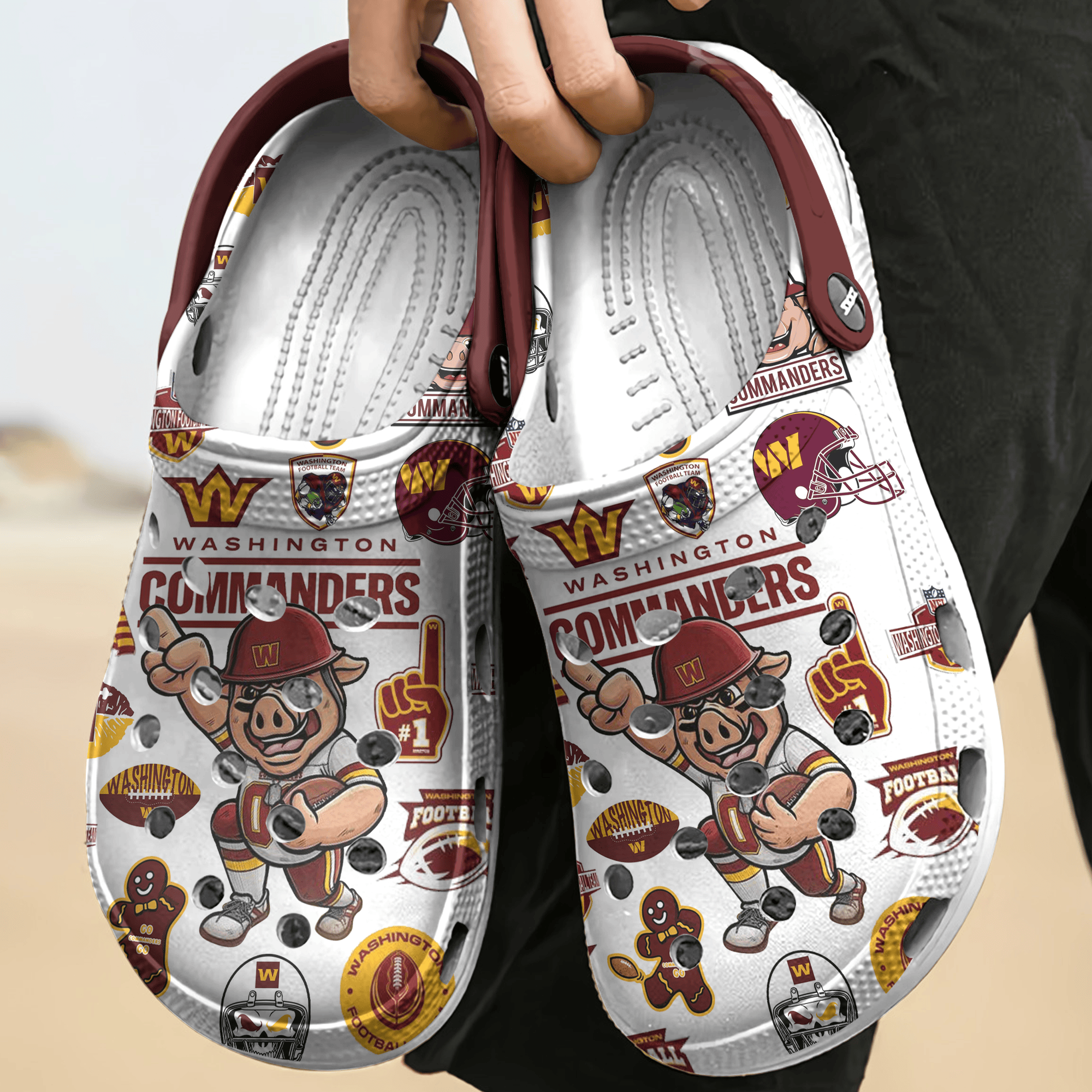 Merchidea Washington Commanders NFL Sport Crocs Crocband Clogs Shoes Comfortable For Men Women and Kids
