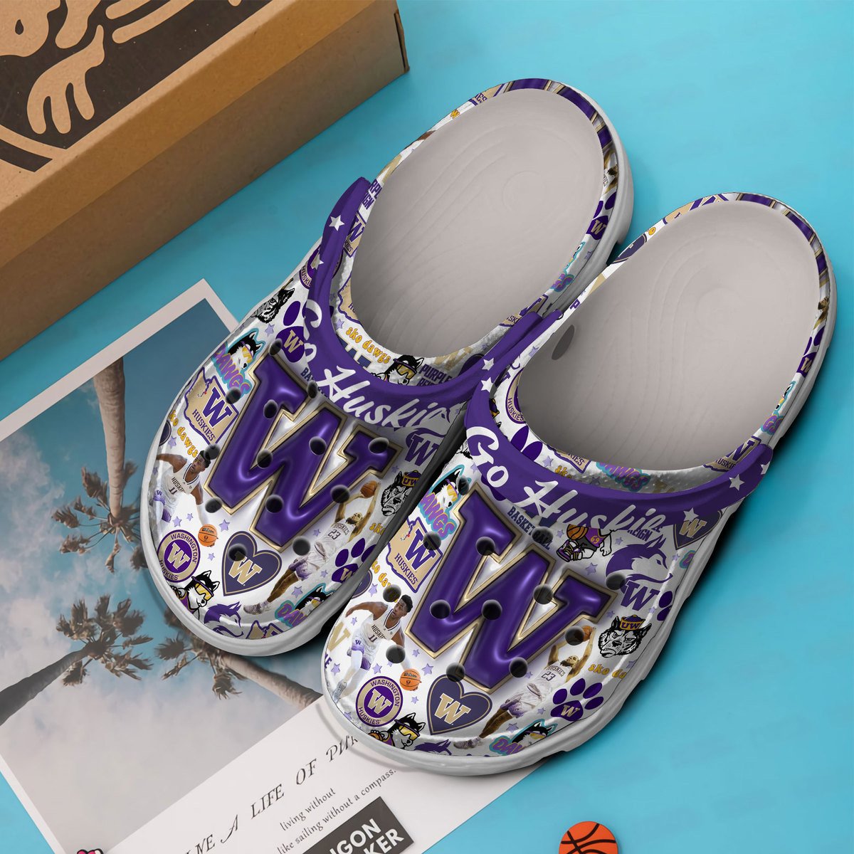 Merchidea Washington Huskies NCAA Sport Crocs Crocband Clogs Shoes Comfortable For Men Women and Kids