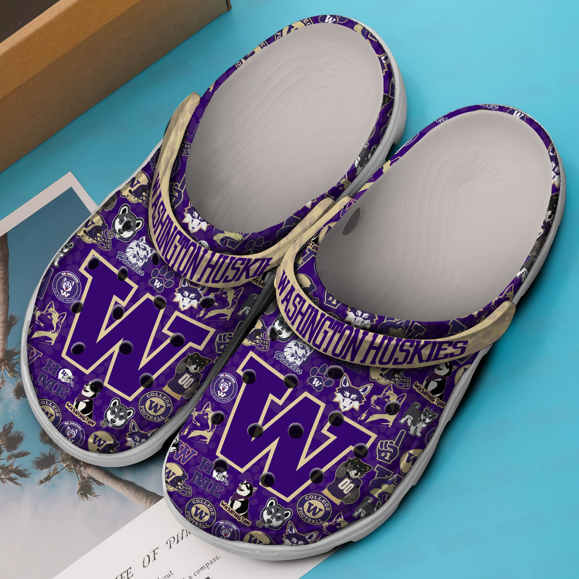 Merchidea Washington Huskies NCAA Sport Crocs Crocband Clogs Shoes Comfortable For Men Women and Kids