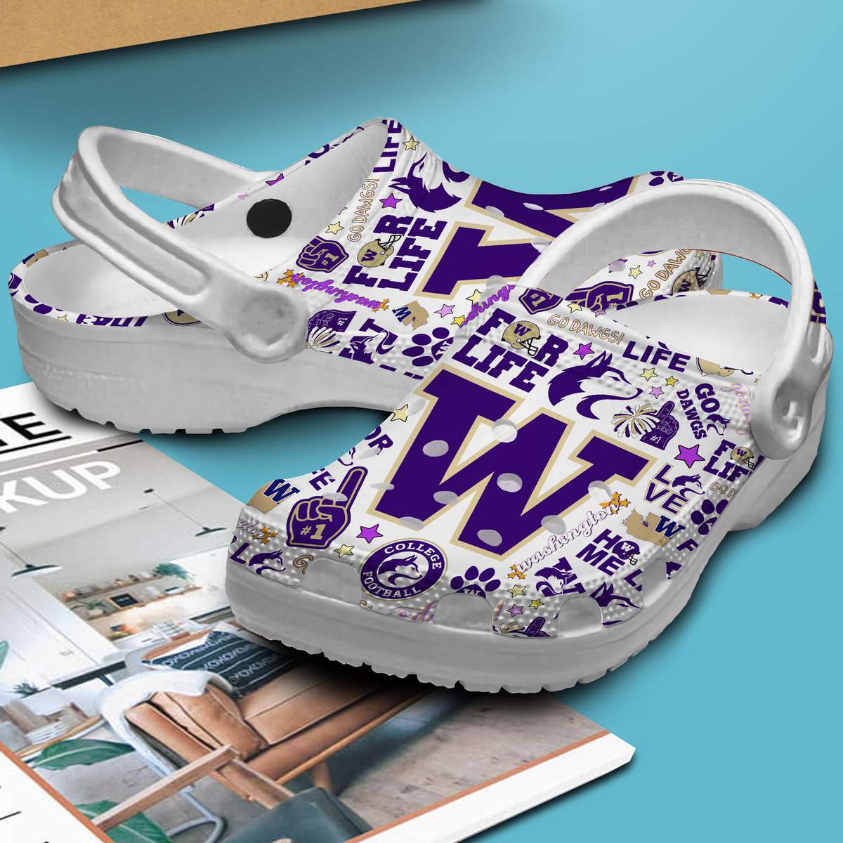 Merchidea Washington Huskies NCAA Sport Crocs Crocband Clogs Shoes Comfortable For Men Women and Kids