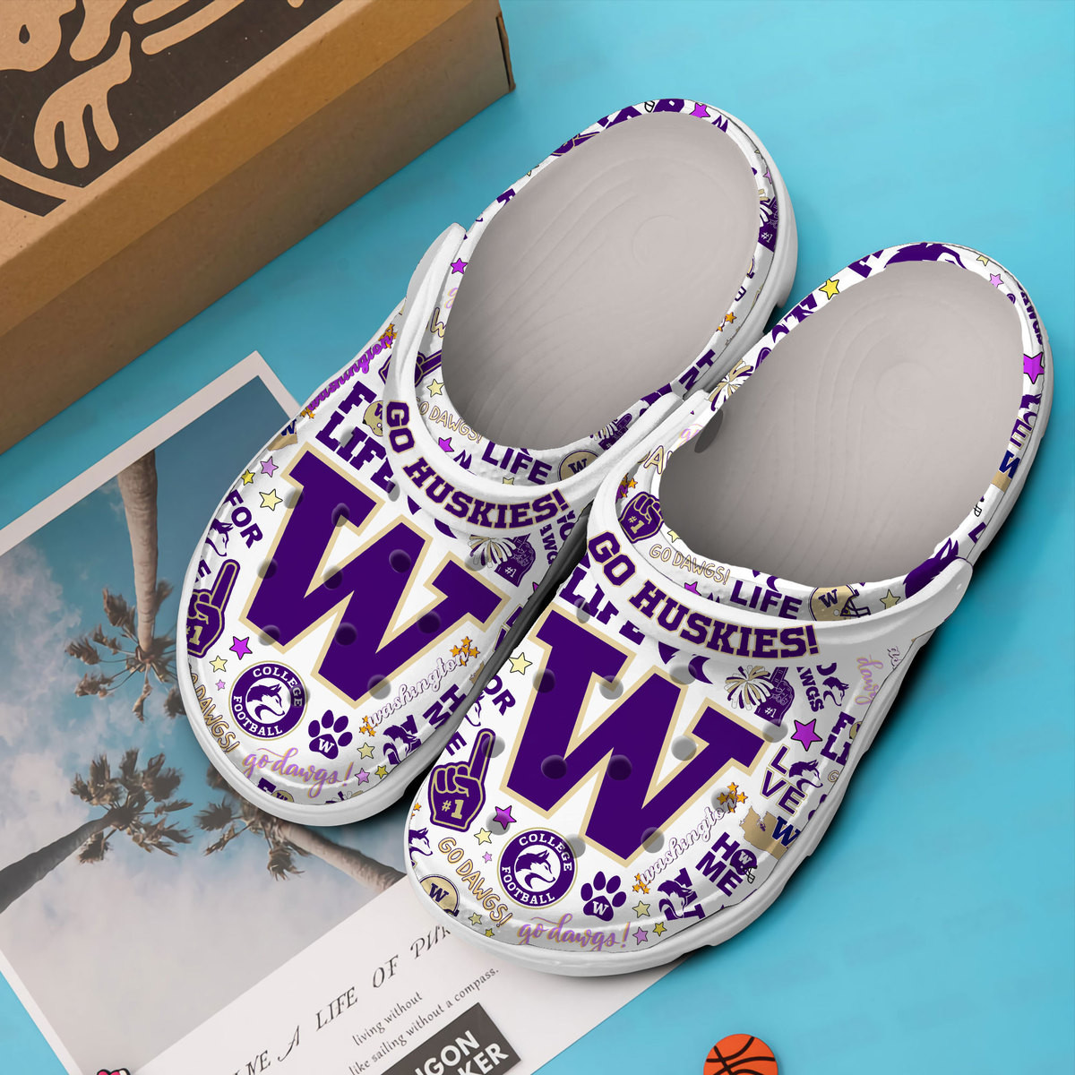 Merchidea Washington Huskies NCAA Sport Crocs Crocband Clogs Shoes Comfortable For Men Women and Kids