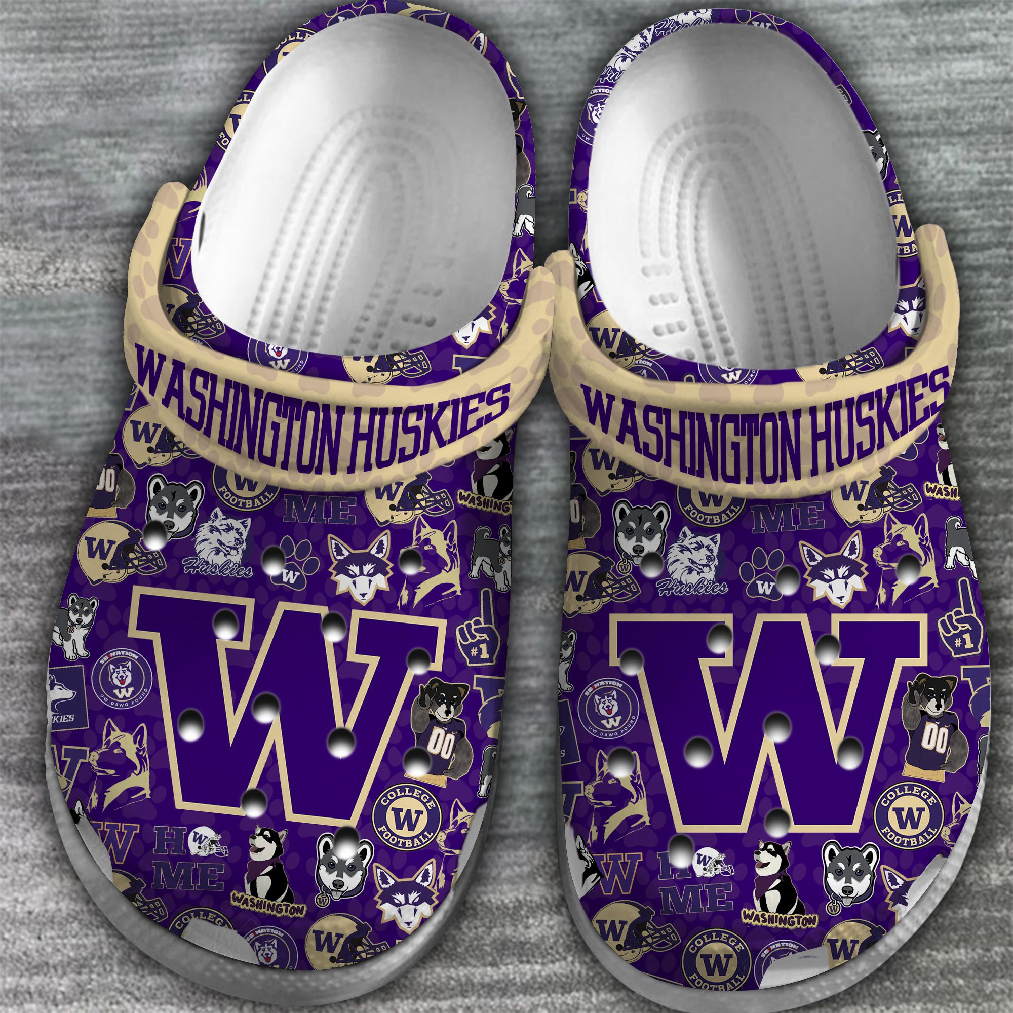 Merchidea Washington Huskies NCAA Sport Crocs Crocband Clogs Shoes Comfortable For Men Women and Kids