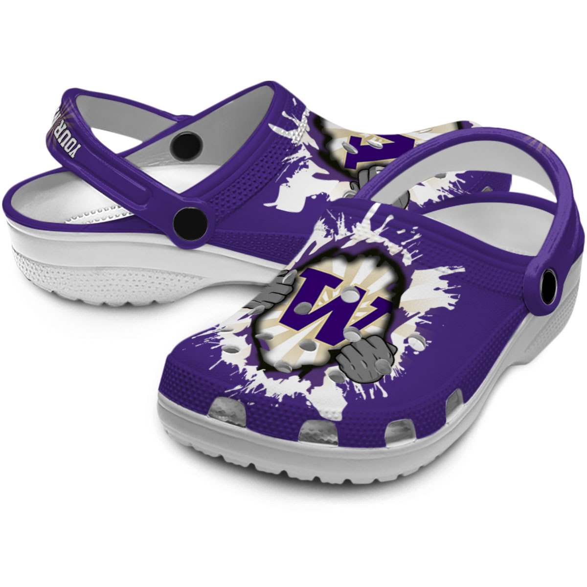 Merchidea Washington Huskies NCAA Sport Crocs Crocband Clogs Shoes Comfortable For Men Women and Kids