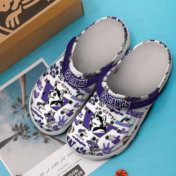 Merchidea Washington Huskies NCAA Sport Crocs Crocband Clogs Shoes Comfortable For Men Women and Kids