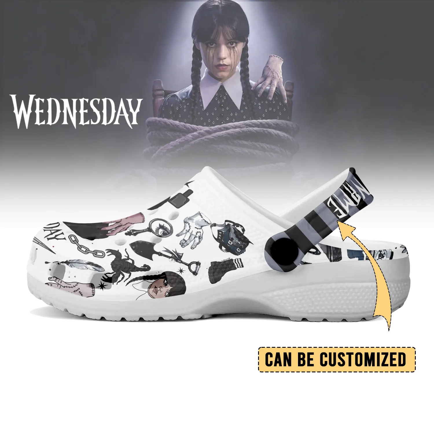 Merchidea Wednesday x Halloween Crocs Crocband Clogs Shoes Comfortable For Men Women and Kids