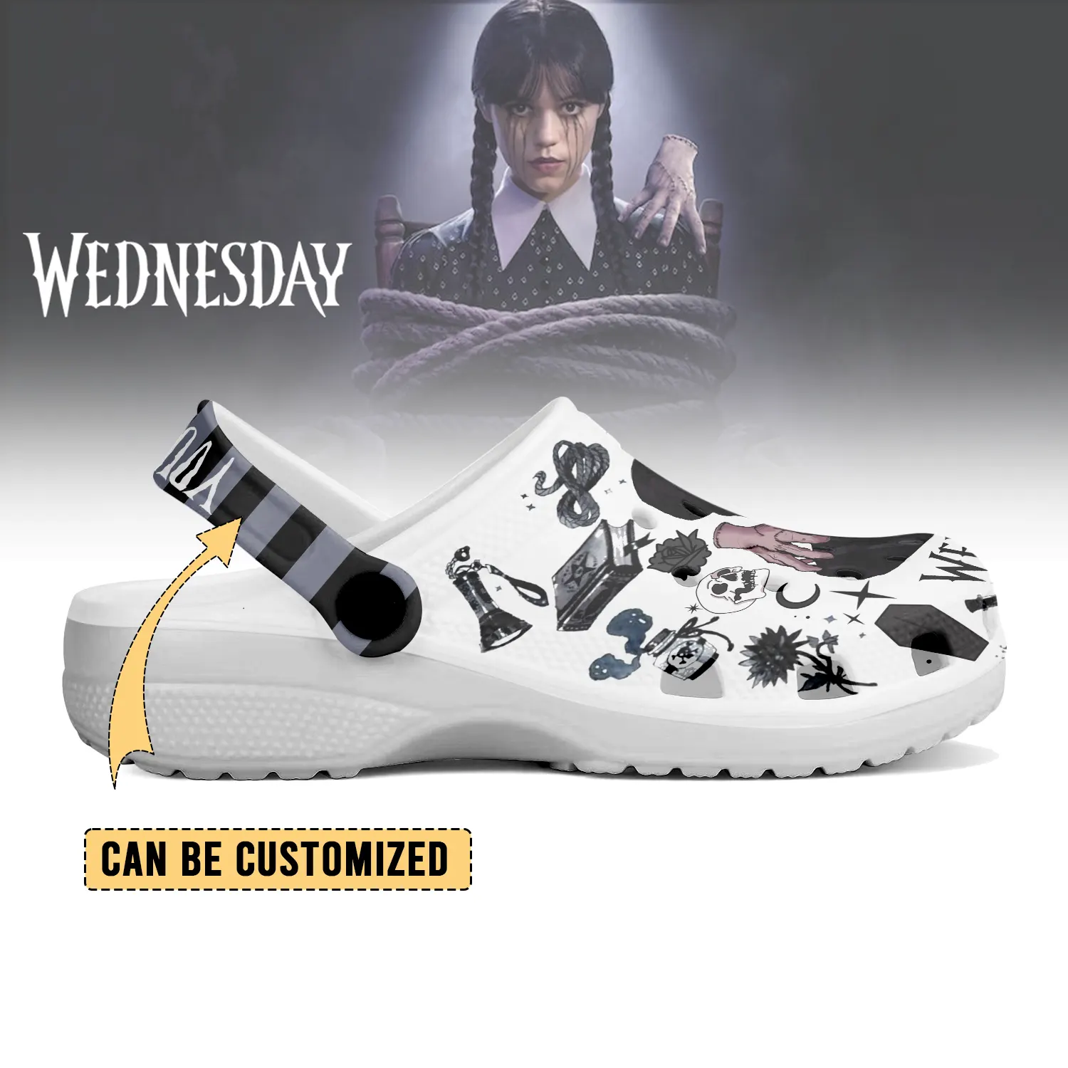 Merchidea Wednesday x Halloween Crocs Crocband Clogs Shoes Comfortable For Men Women and Kids