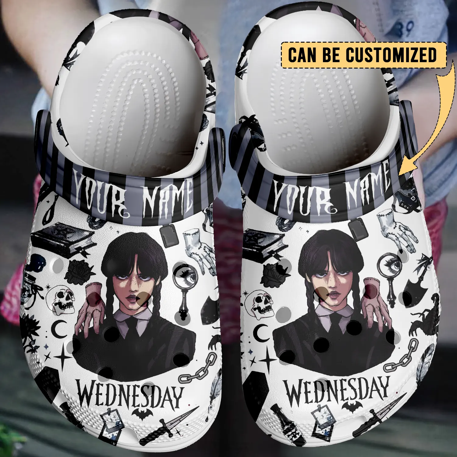 Merchidea Wednesday x Halloween Crocs Crocband Clogs Shoes Comfortable For Men Women and Kids