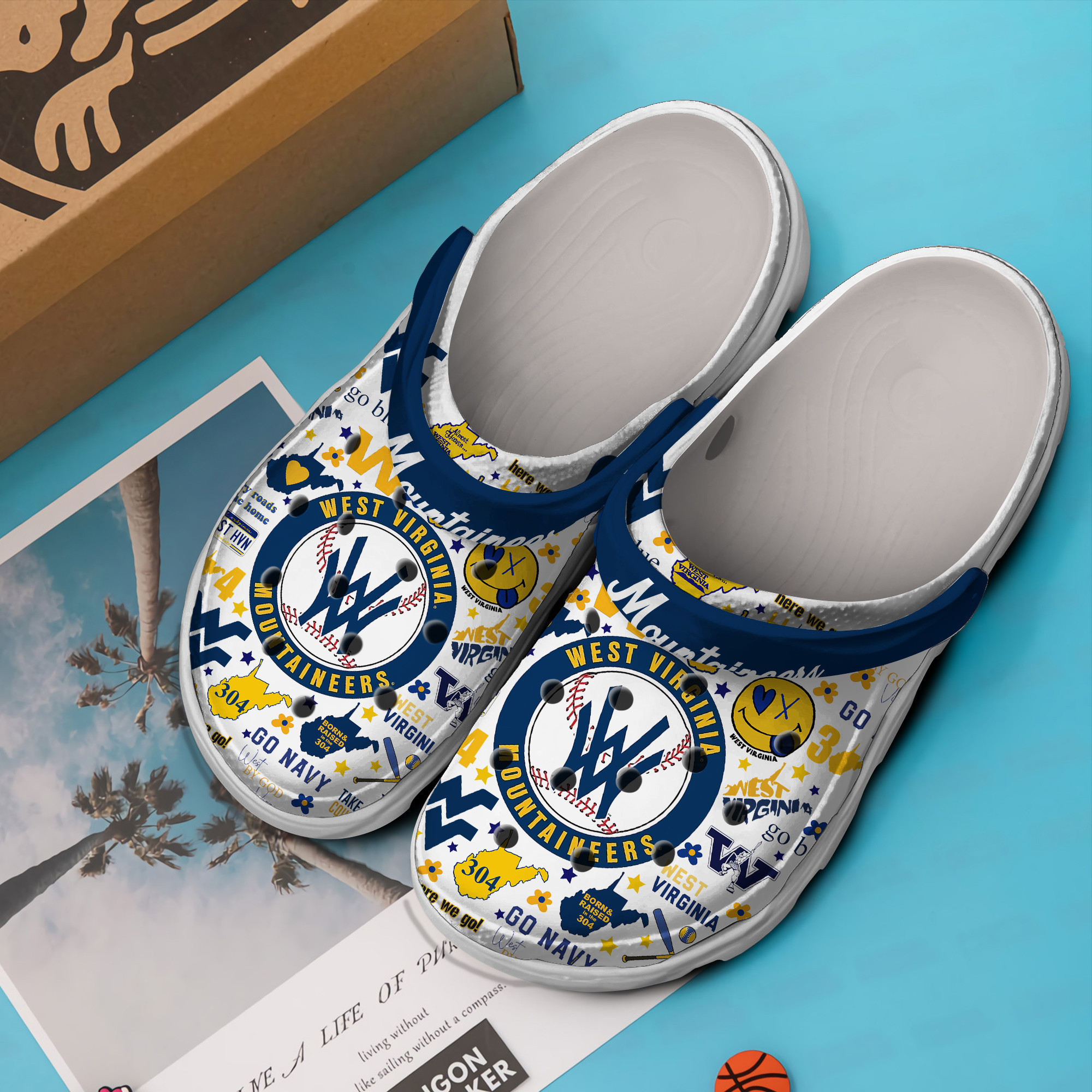 Merchidea West Virginia Mountaineers Football NCAA Sport Crocs Crocband Clogs Shoes Comfortable For Men Women and Kids