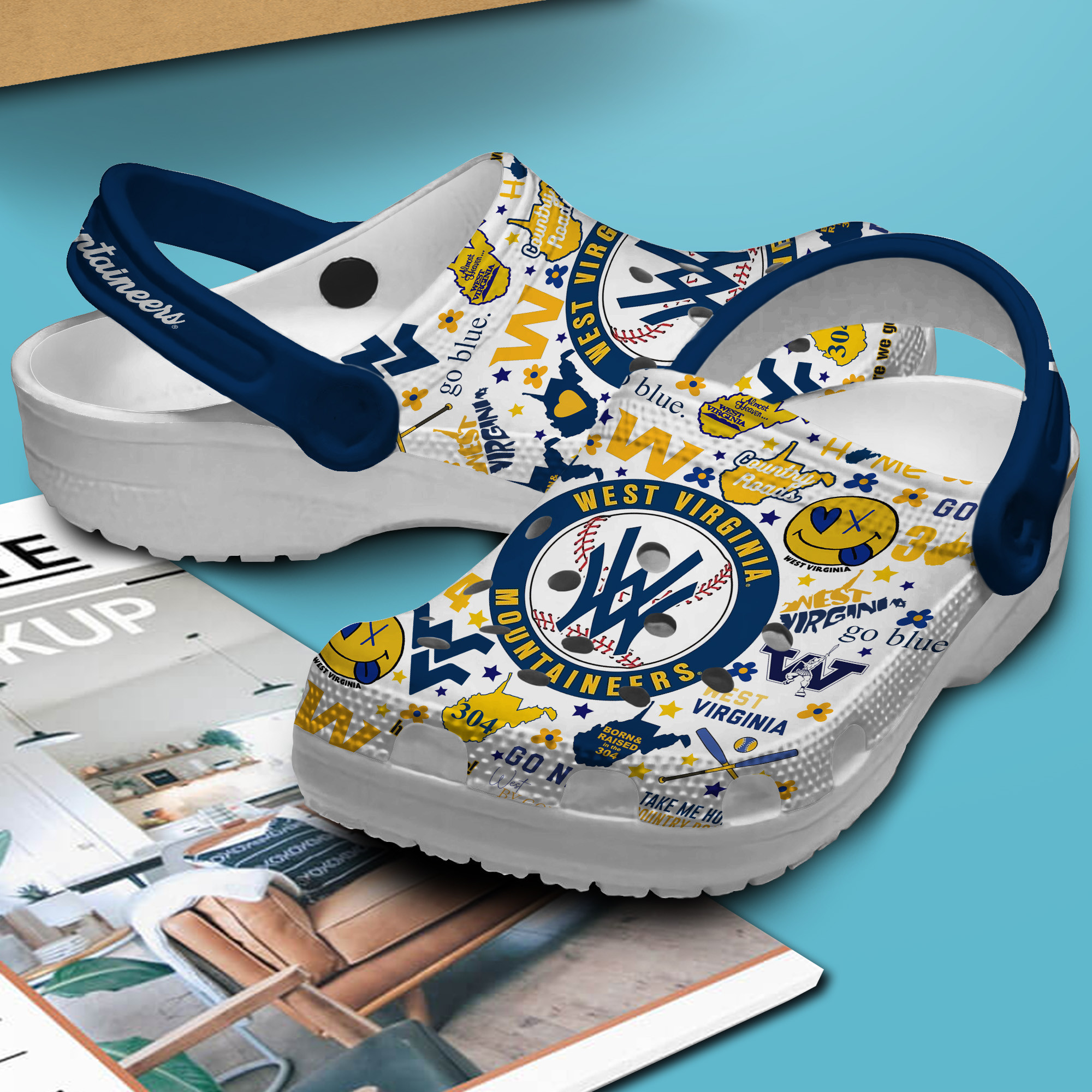 Merchidea West Virginia Mountaineers Football NCAA Sport Crocs Crocband Clogs Shoes Comfortable For Men Women and Kids