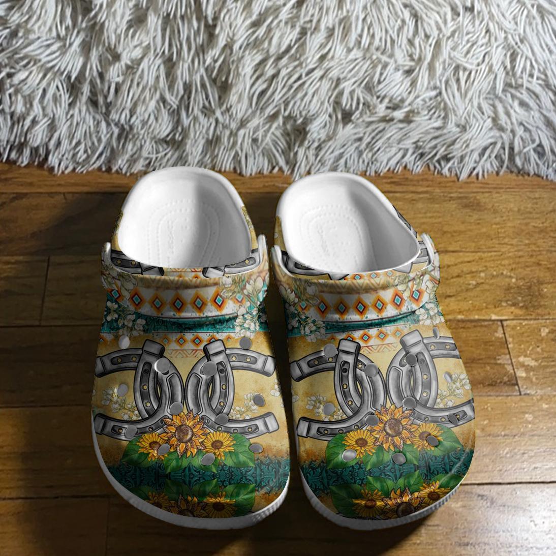 Merchidea Western Horseshoe Sunflowers Crocs Crocband Clogs Shoes Comfortable For Men Women and Kids