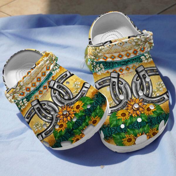 Merchidea Western Horseshoe Sunflowers Crocs Crocband Clogs Shoes Comfortable For Men Women and Kids