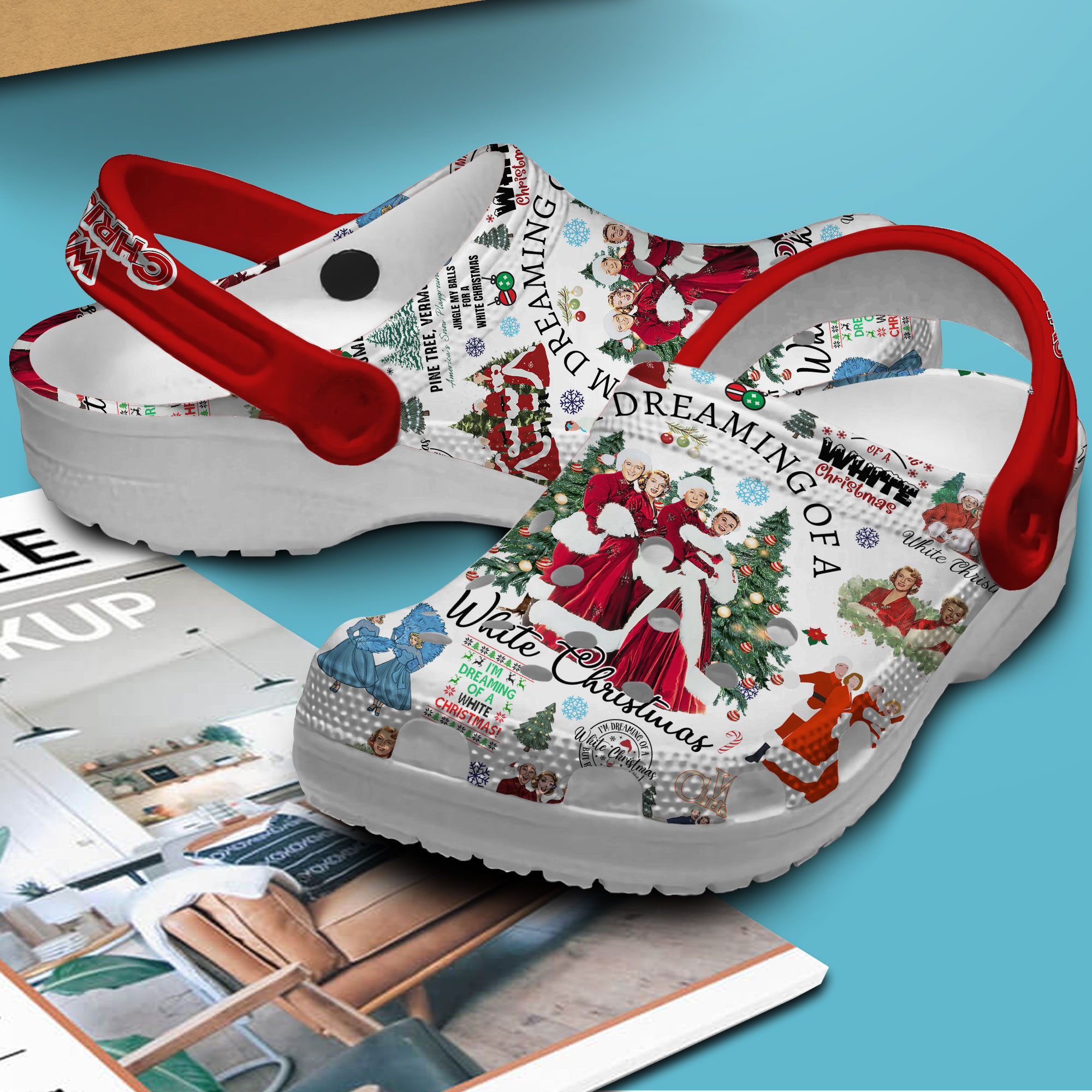 Merchidea White Christmas Movie Crocs Crocband Clogs Shoes Comfortable For Men Women and Kids