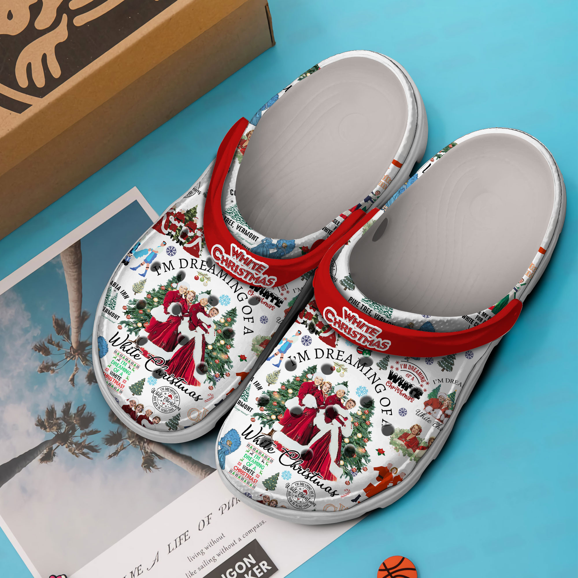 Merchidea White Christmas Movie Crocs Crocband Clogs Shoes Comfortable For Men Women and Kids