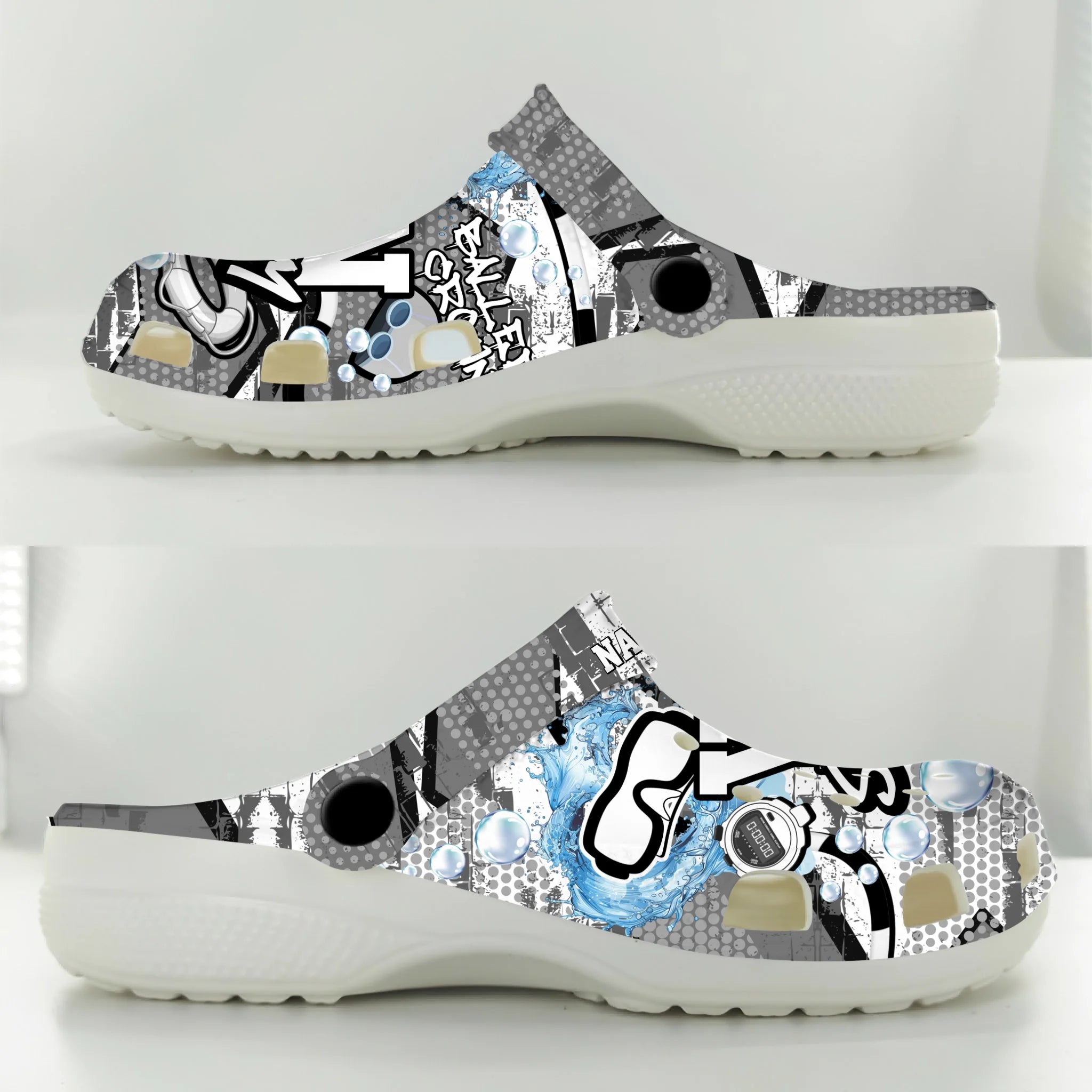 Merchidea White Graffiti Swimming Sport Crocs Crocband Clogs Shoes Comfortable For Men Women and Kids