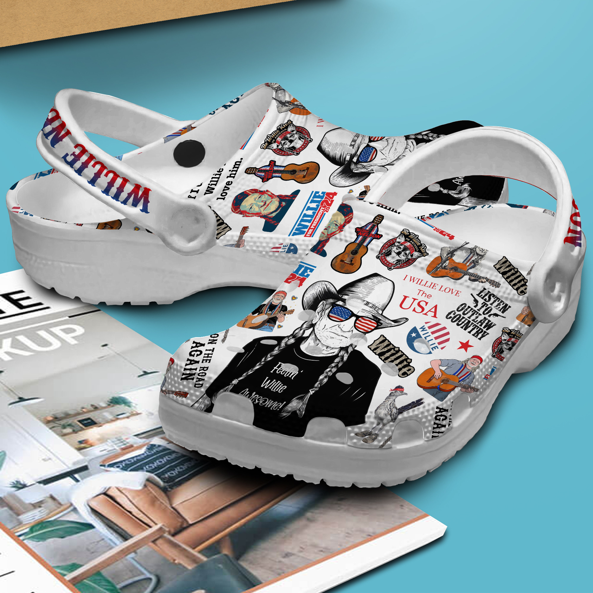 Merchidea Willie Nelson Music Crocs Crocband Clogs Shoes Comfortable For Men Women and Kids