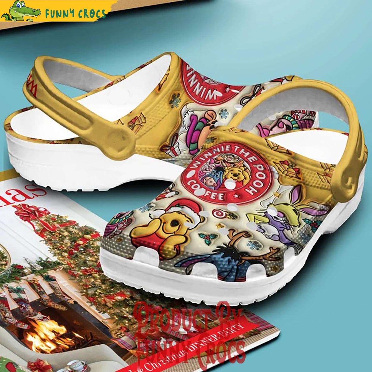 Merchidea Winnie The Pooh Cartoon Christmas Crocs Crocband Clogs Shoes Comfortable For Men Women and Kids