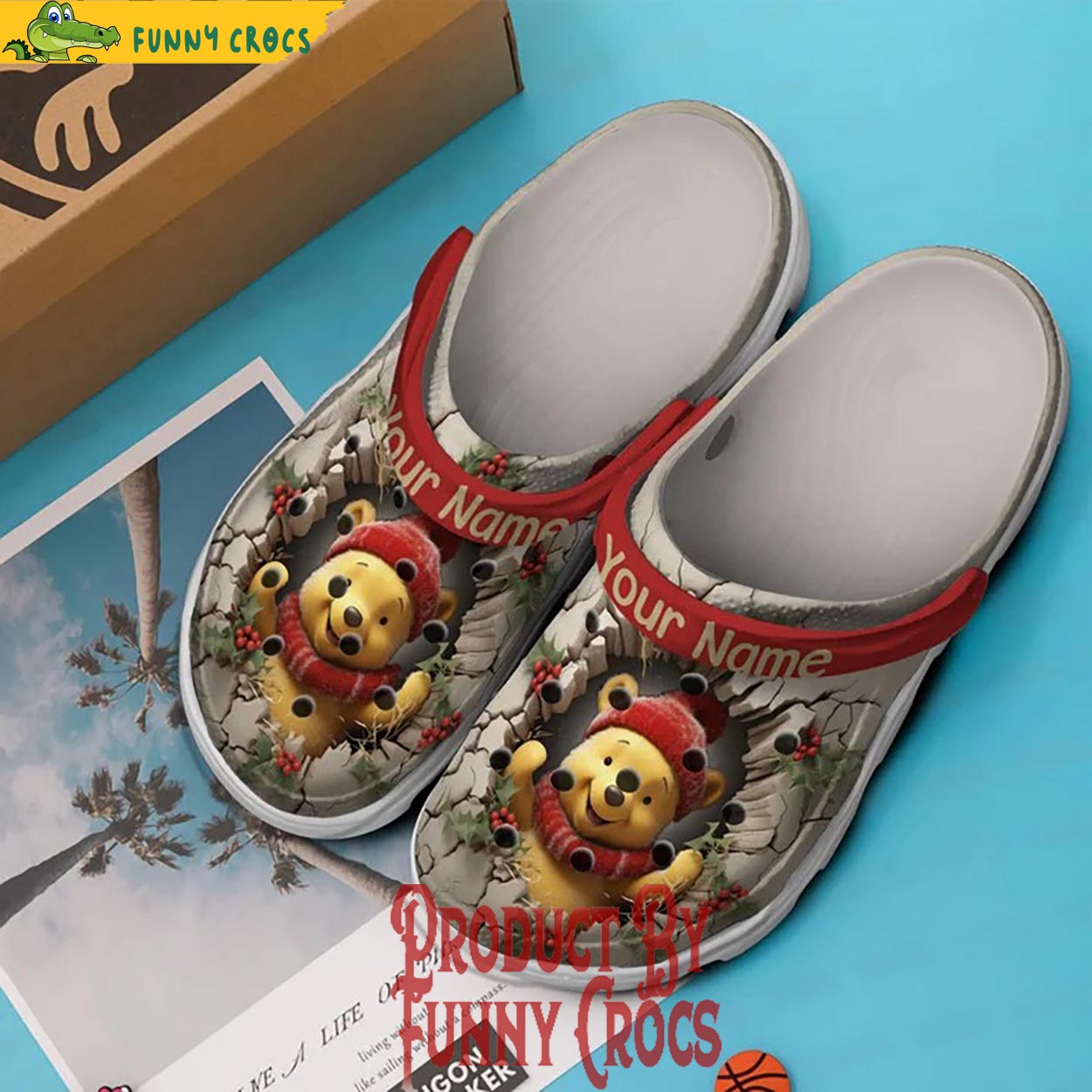 Merchidea Winnie The Pooh Cartoon Christmas Crocs Crocband Clogs Shoes Comfortable For Men Women and Kids