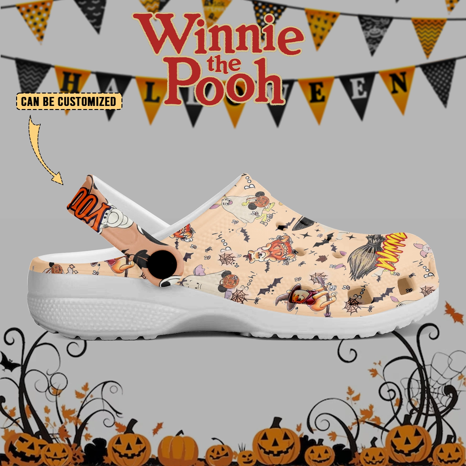 Merchidea Winnie The Pooh x Halloween Crocs Crocband Clogs Shoes Comfortable For Men Women and Kids