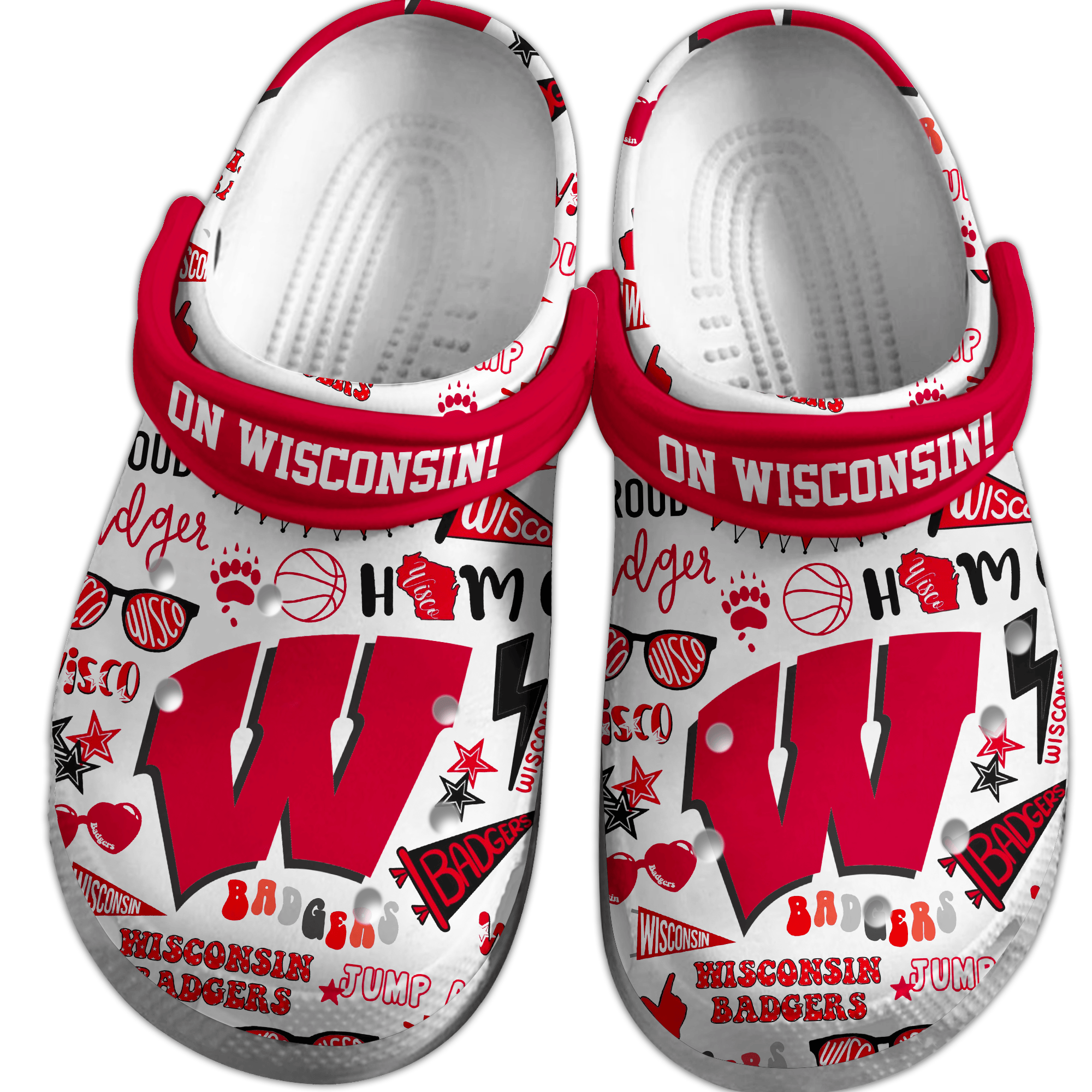 Merchidea Wisconsin Badgers NCAA Sport Crocs Crocband Clogs Shoes Comfortable For Men Women and Kids