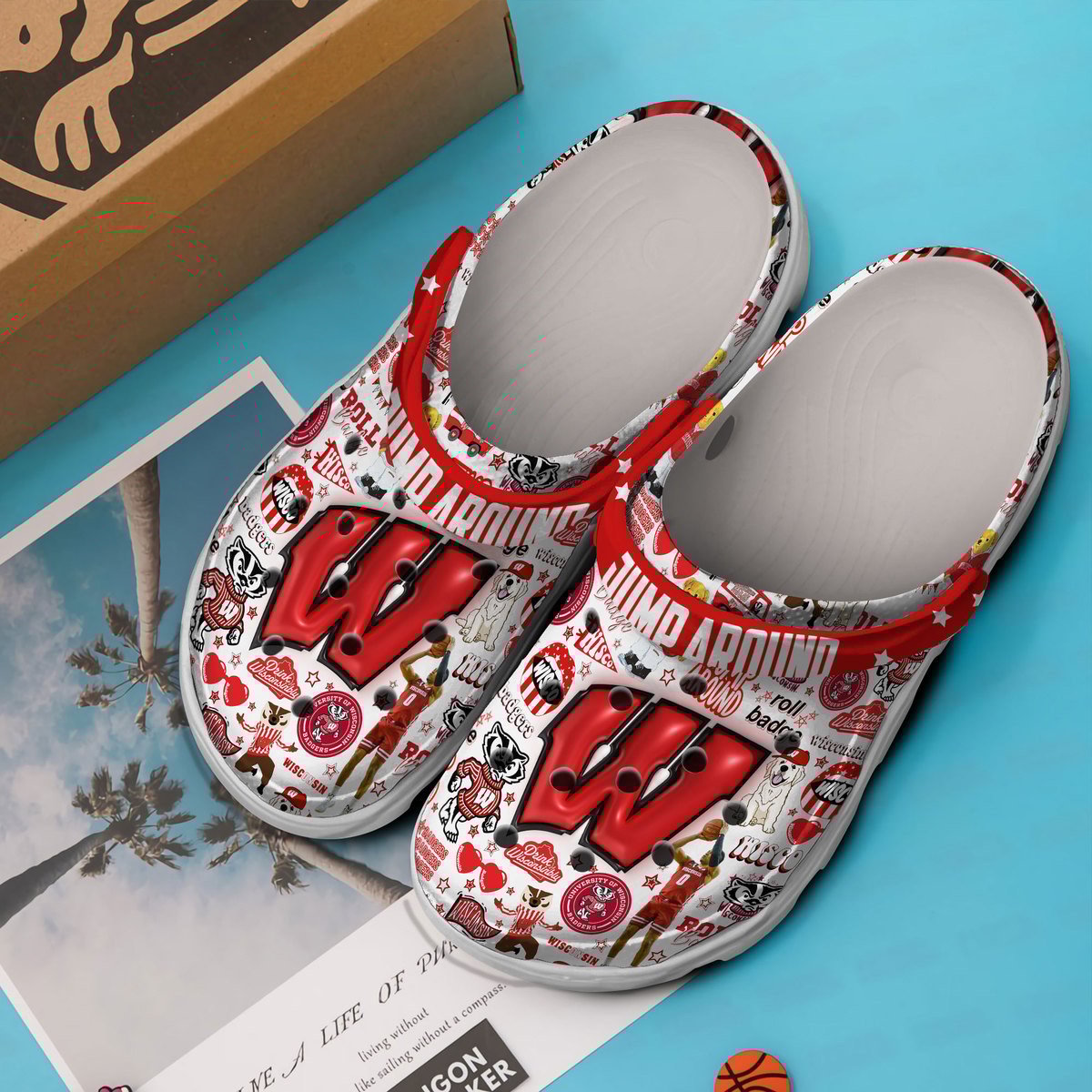 Merchidea Wisconsin Badgers NCAA Sport Crocs Crocband Clogs Shoes Comfortable For Men Women and Kids