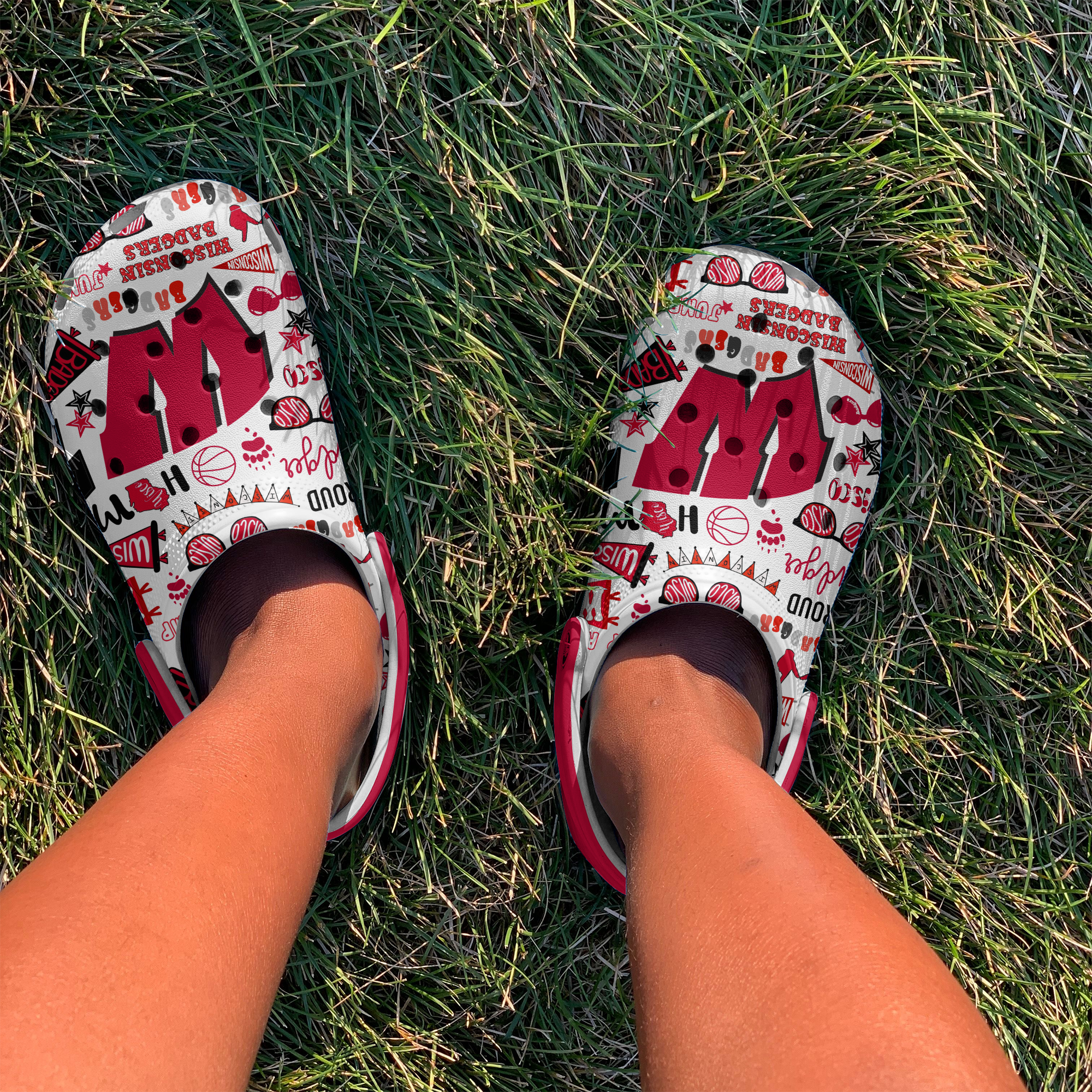 Merchidea Wisconsin Badgers NCAA Sport Crocs Crocband Clogs Shoes Comfortable For Men Women and Kids
