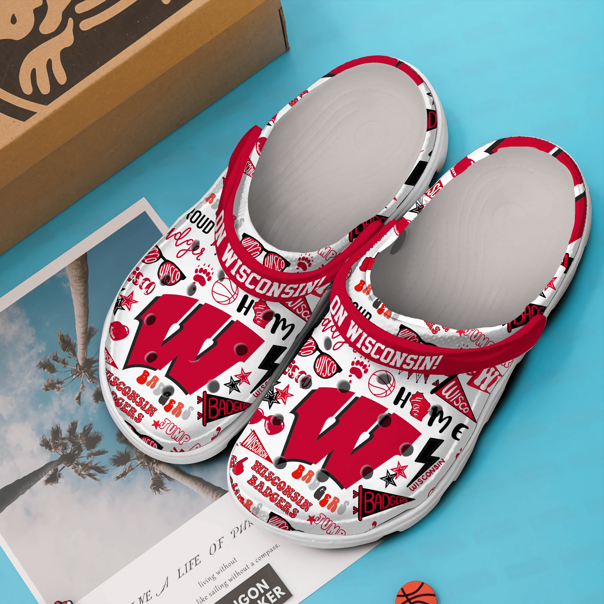 Merchidea Wisconsin Badgers NCAA Sport Crocs Crocband Clogs Shoes Comfortable For Men Women and Kids