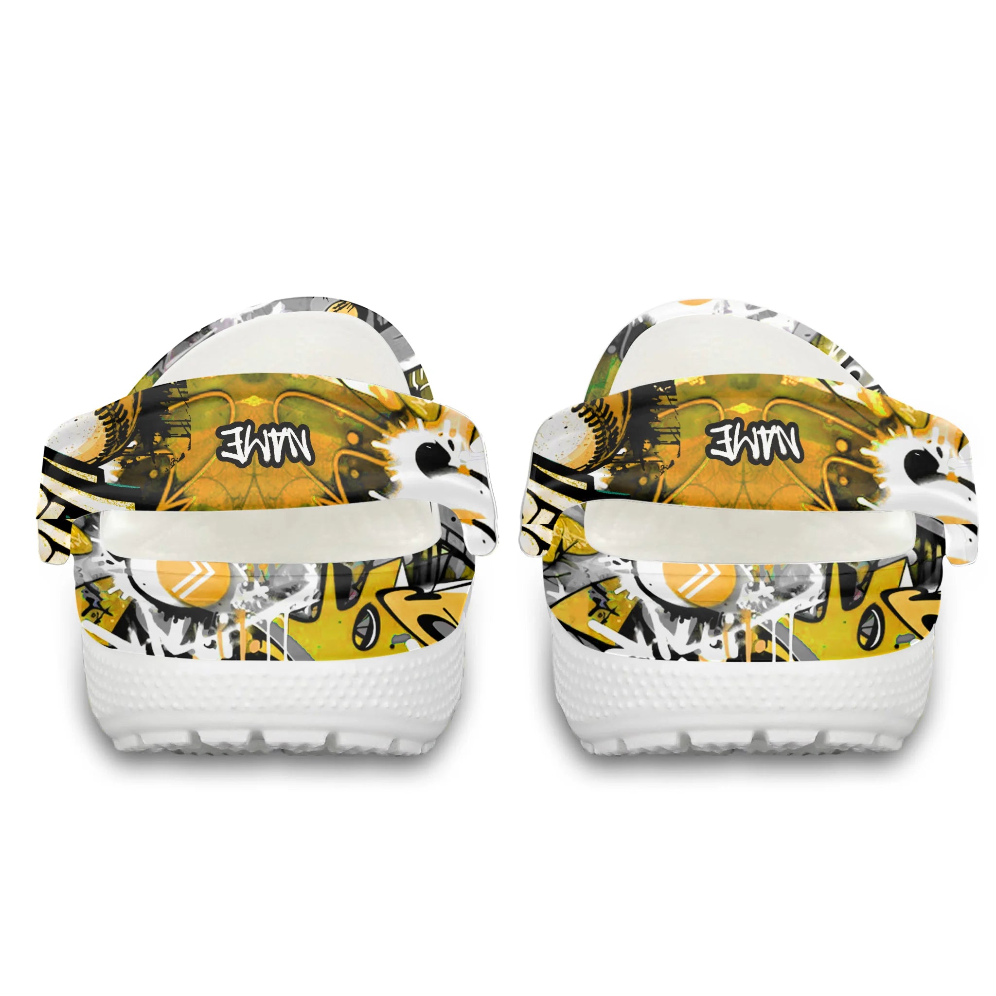 Merchidea Yellow Graffiti Baseball Sport Crocs Crocband Clogs Shoes Comfortable For Men Women and Kids