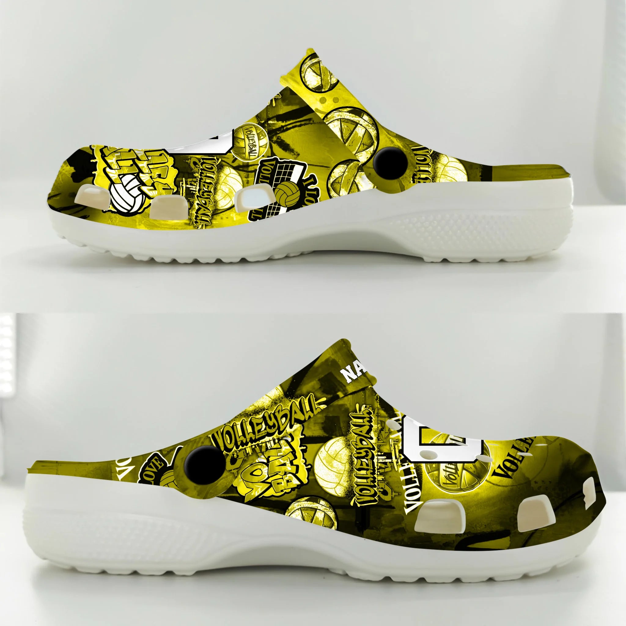 Merchidea Yellow Graffiti Volleyball Sport Crocs Crocband Clogs Shoes Comfortable For Men Women and Kids