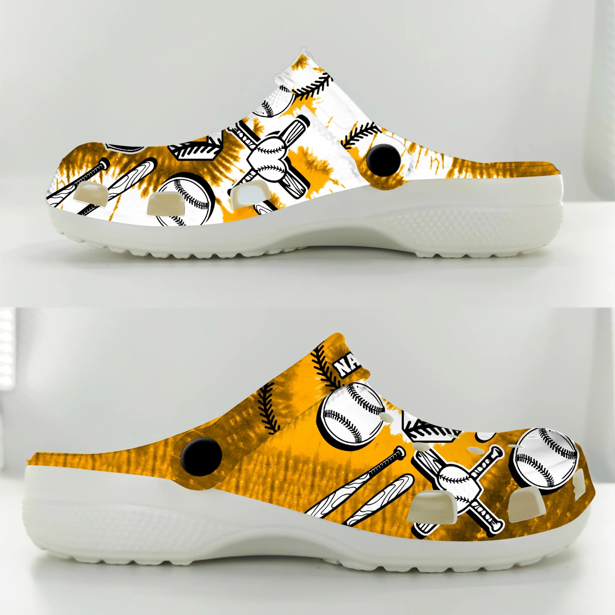 Merchidea Yellow Tie-Dye Baseball Sport Crocs Crocband Clogs Shoes Comfortable For Men Women and Kids