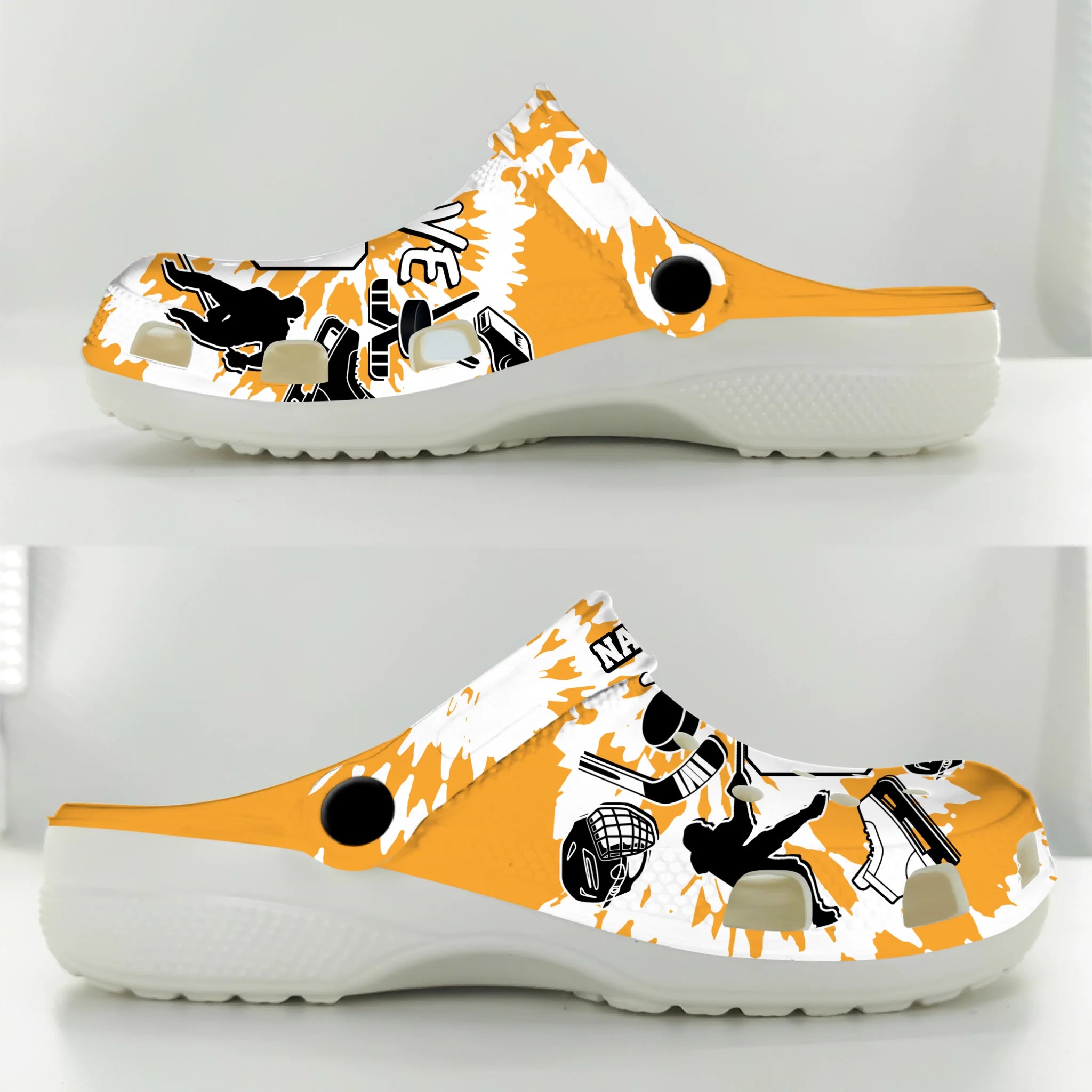 Merchidea Yellow Tie-Dye Ice Hockey Sport Crocs Crocband Clogs Shoes Comfortable For Men Women and Kids