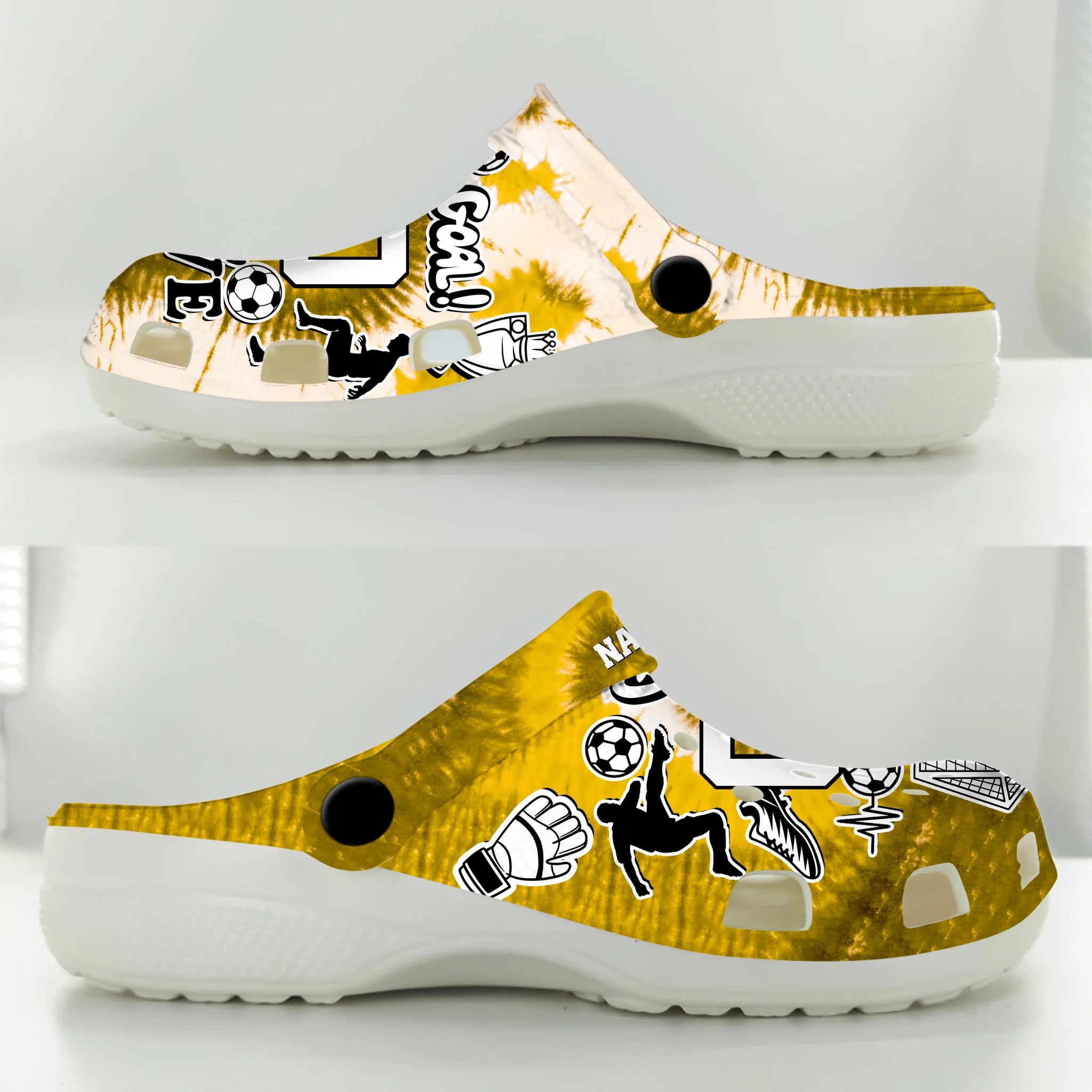 Merchidea Yellow Tie-Dye Soccer Sport Crocs Crocband Clogs Shoes Comfortable For Men Women and Kids