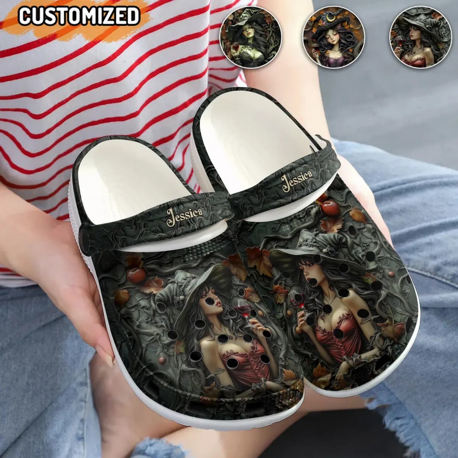 Merchidea Young Beauty Sexy Witch Halloween Crocs Crocband Clogs Shoes Comfortable For Men Women and Kids