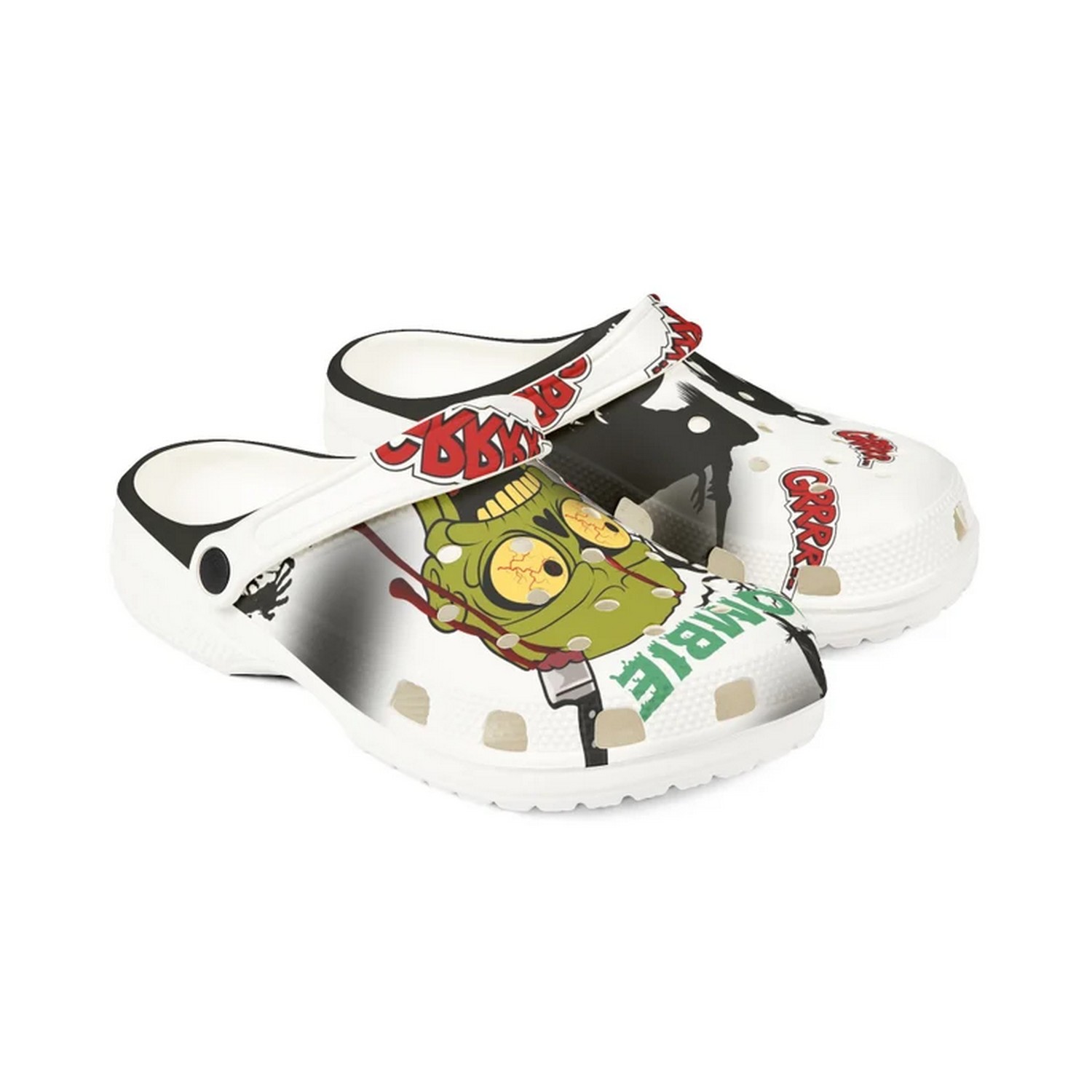 Merchidea Zombie Grrrr Scary Halloween Crocs Crocband Clogs Shoes Comfortable For Men Women and Kids