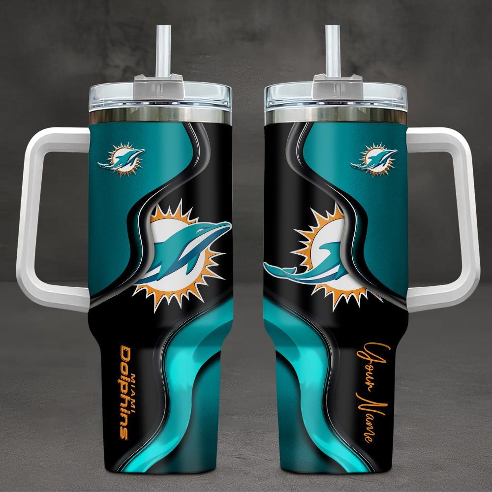 Miami Dolphins NFL Custom Stanley Quencher 40oz Stainless Steel Tumbler With Handle