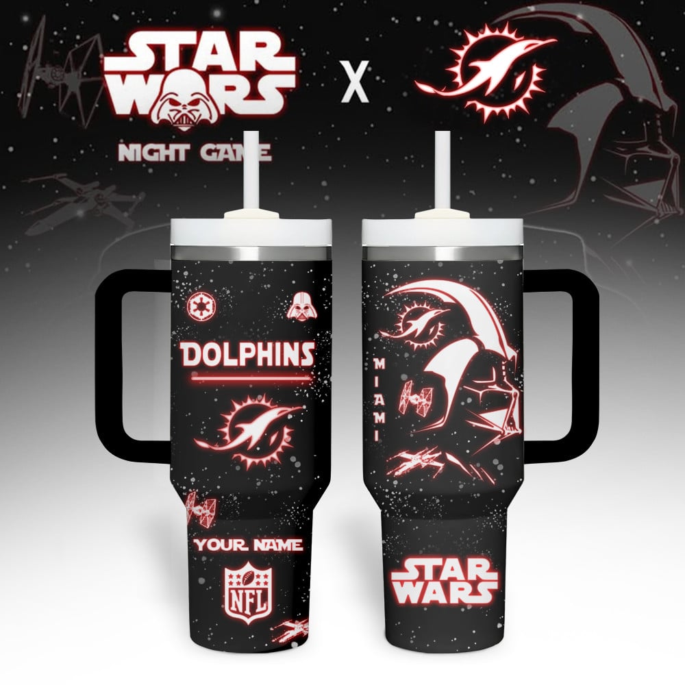 Miami Dolphins NFL Custom Stanley Quencher 40oz Stainless Steel Tumbler With Handle
