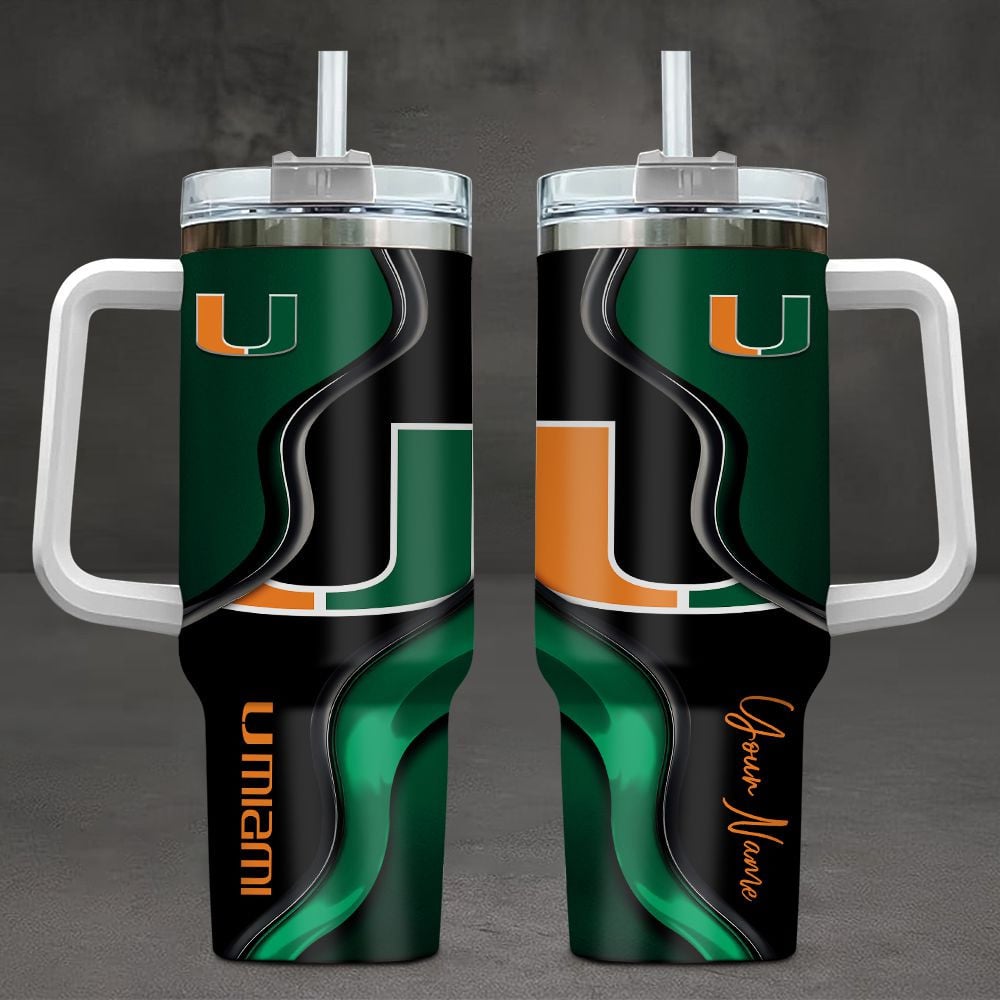 Miami Hurricanes NCAA Custom Stanley Quencher 40oz Stainless Steel Tumbler With Handle
