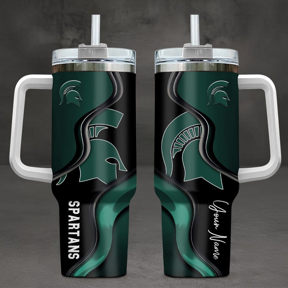 Michigan State Spartans NCAA Custom Stanley Quencher 40oz Stainless Steel Tumbler With Handle