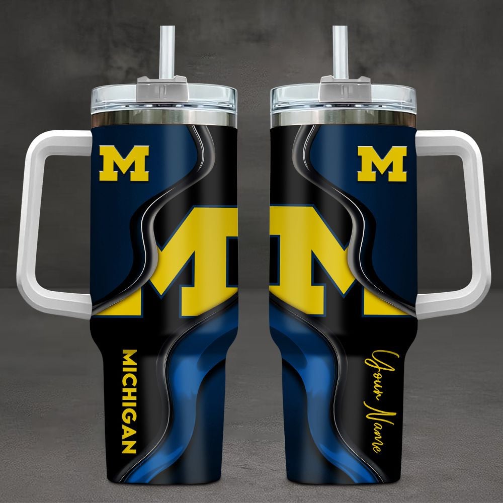Michigan Wolverines NCAA Custom Stanley Quencher 40oz Stainless Steel Tumbler With Handle