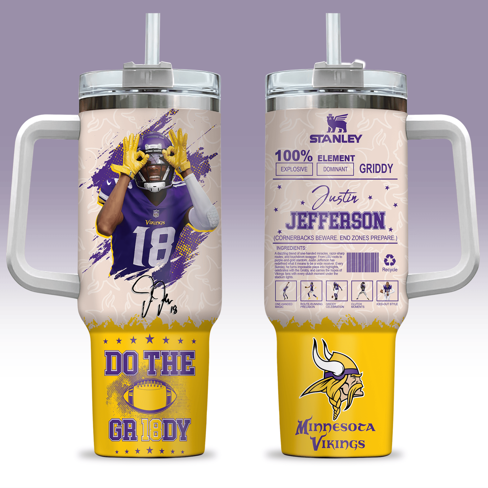 Minnesota Vikings NFL Custom Stanley Quencher 40oz Stainless Steel Tumbler With Handle