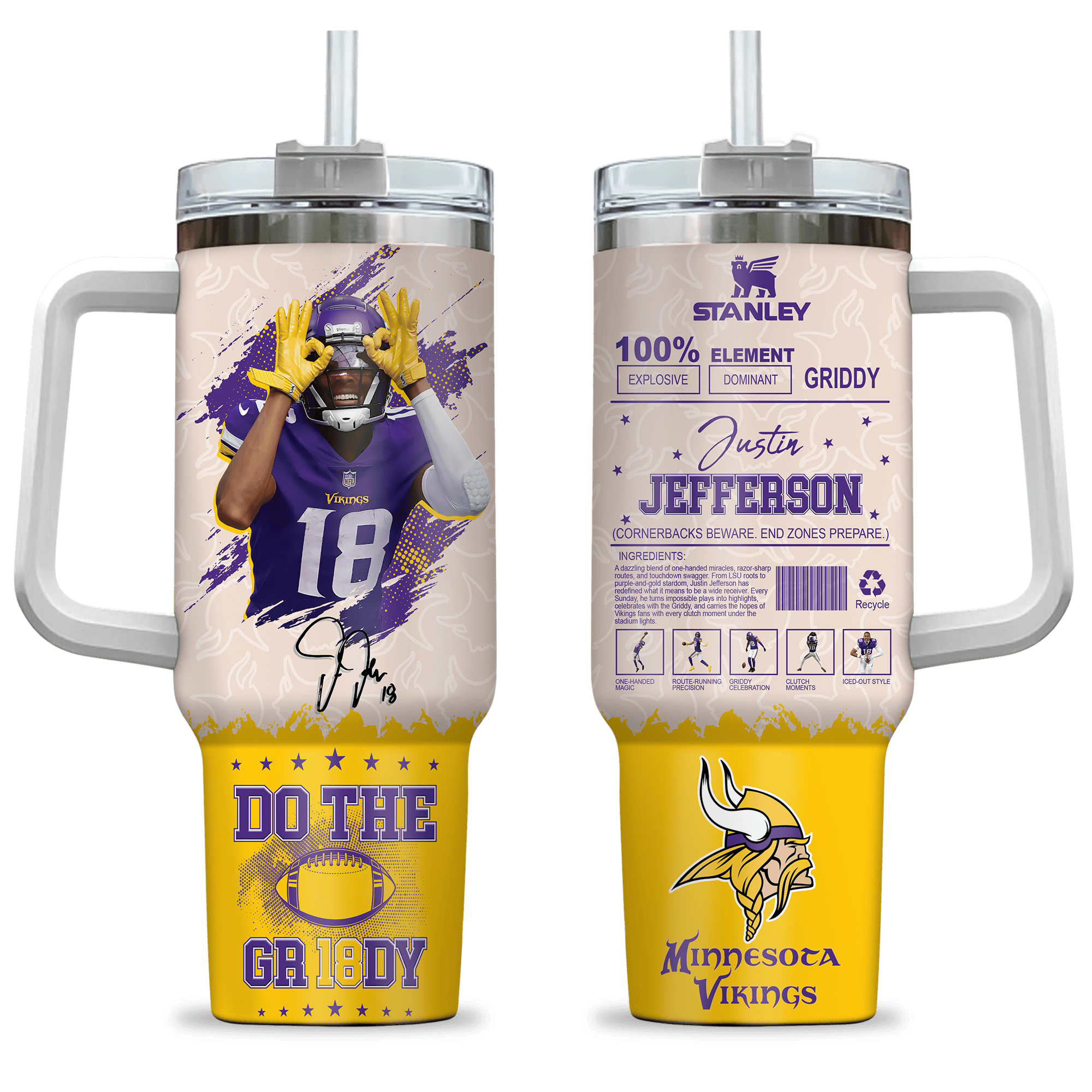 Minnesota Vikings NFL Custom Stanley Quencher 40oz Stainless Steel Tumbler With Handle