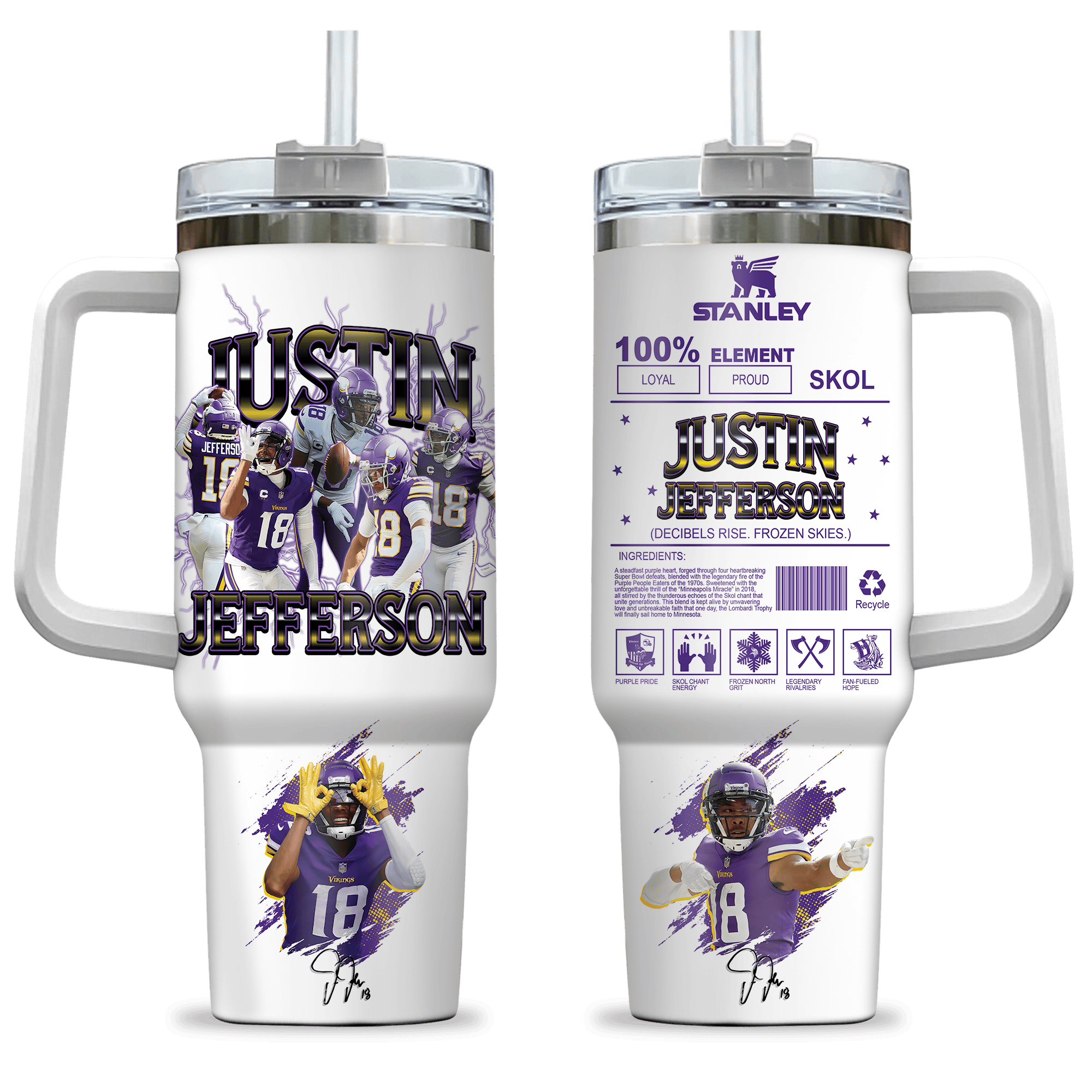 Minnesota Vikings NFL Custom Stanley Quencher 40oz Stainless Steel Tumbler With Handle