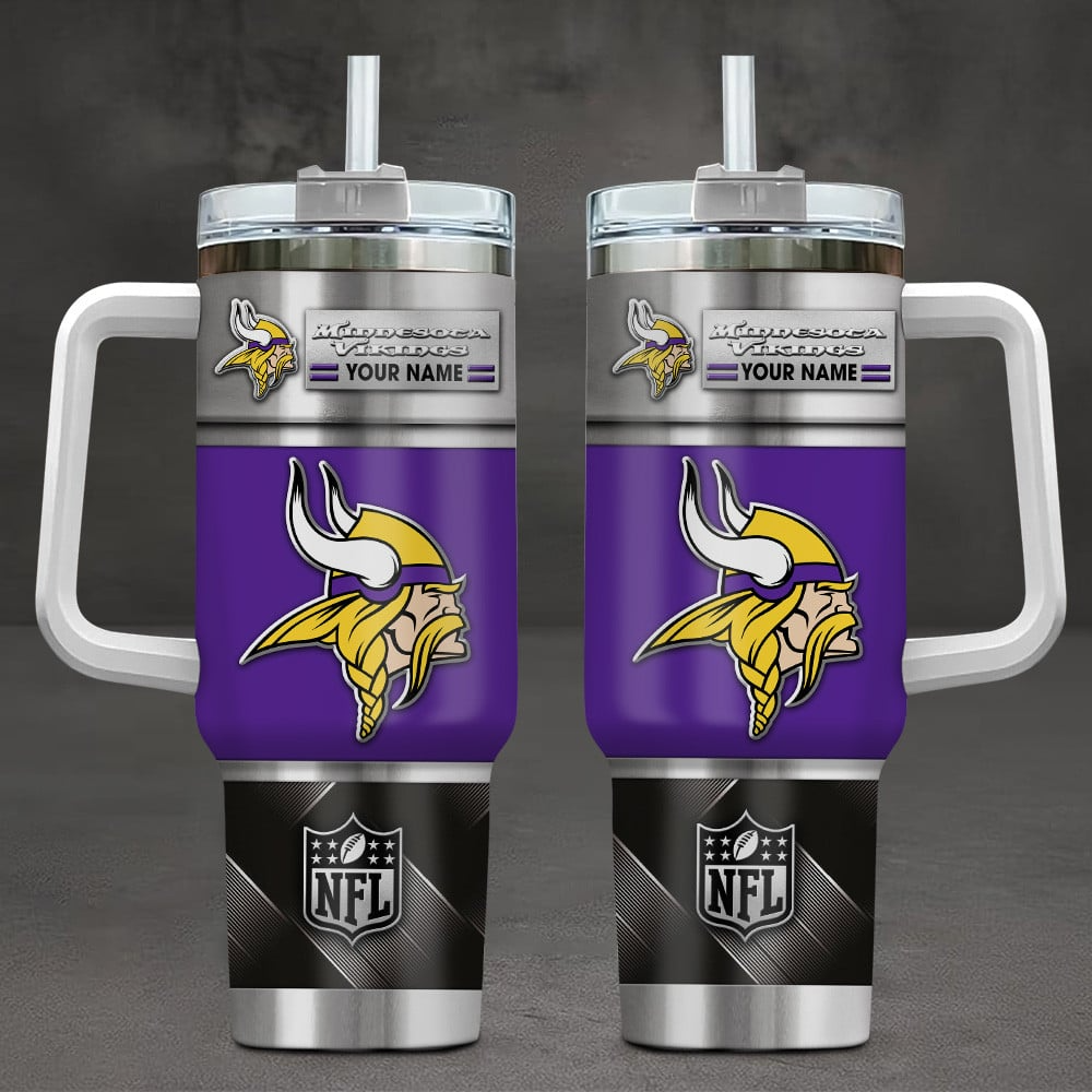 Minnesota Vikings NFL Custom Stanley Quencher 40oz Stainless Steel Tumbler With Handle